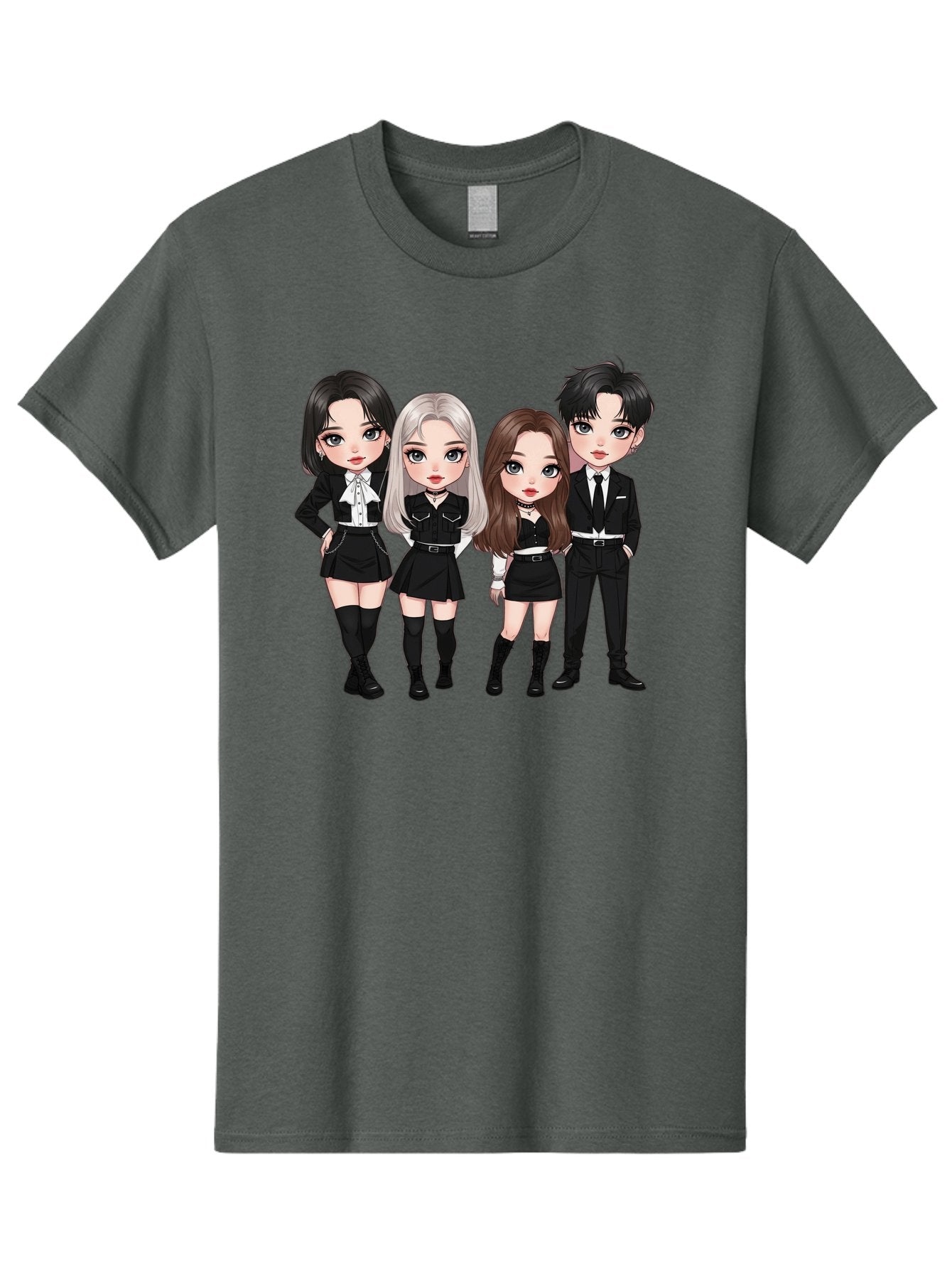 K-Pop-Group-1 Men'S Graphic Tee, 100% Cotton, Comfortable Casual Summer Wear, Machine Washable, K-Pop Group, Cartoon Characters, Black And White Outfits, Stylish Hairstyles, Confident Poses, Modern Fashion, Pop Culture Icons, Youth Culture, Bac090 9