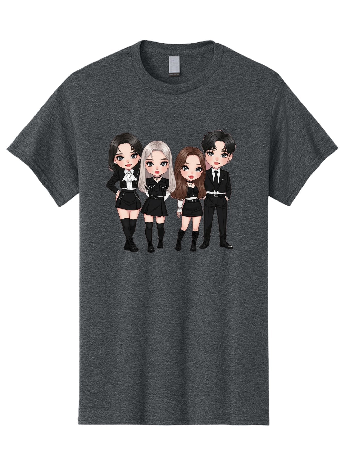 K-Pop-Group-1 Men'S Graphic Tee, 100% Cotton, Comfortable Casual Summer Wear, Machine Washable, K-Pop Group, Cartoon Characters, Black And White Outfits, Stylish Hairstyles, Confident Poses, Modern Fashion, Pop Culture Icons, Youth Culture, Bac090 15