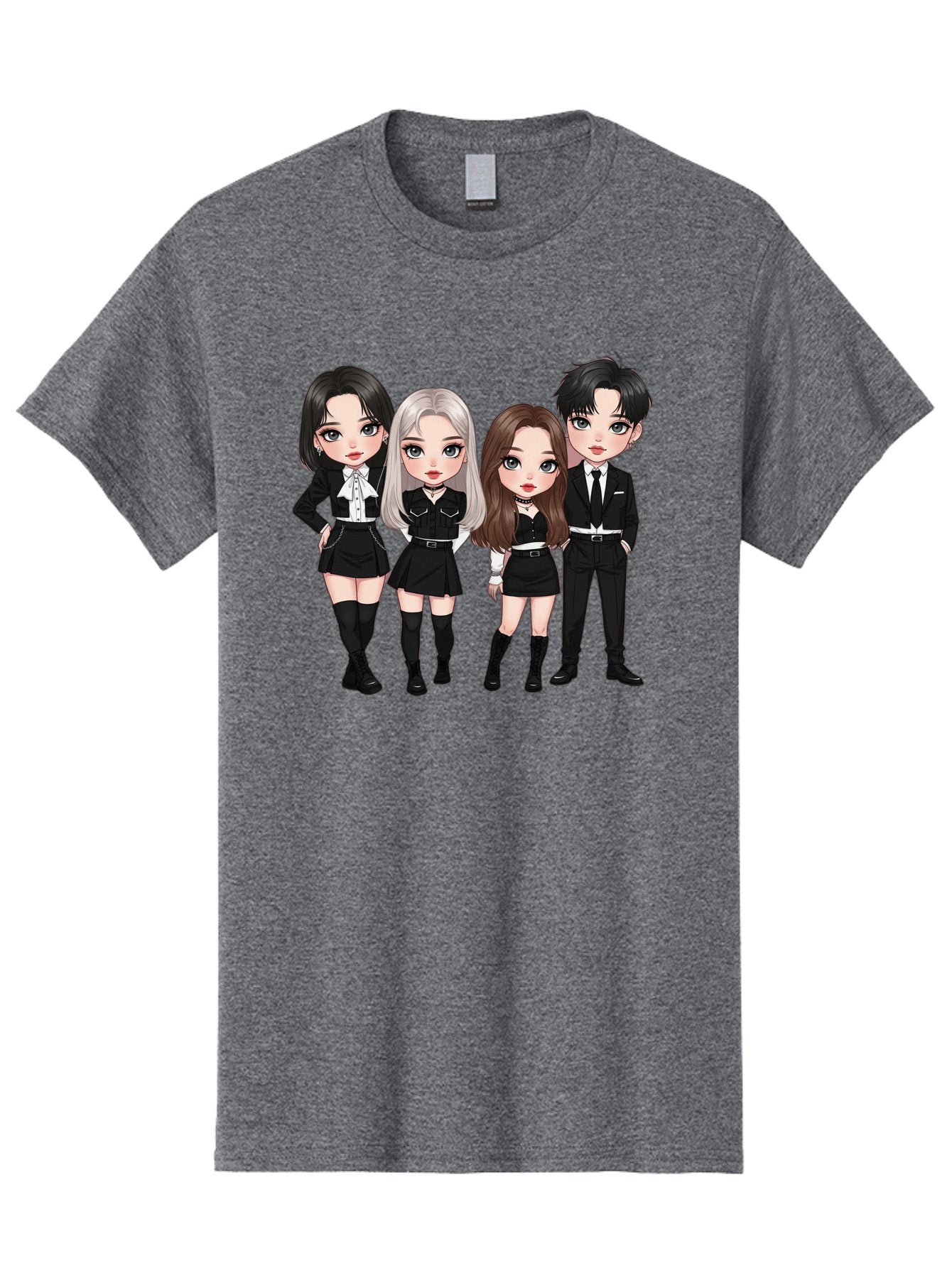 K-Pop-Group-1 Men'S Graphic Tee, 100% Cotton, Comfortable Casual Summer Wear, Machine Washable, K-Pop Group, Cartoon Characters, Black And White Outfits, Stylish Hairstyles, Confident Poses, Modern Fashion, Pop Culture Icons, Youth Culture, Bac090 3