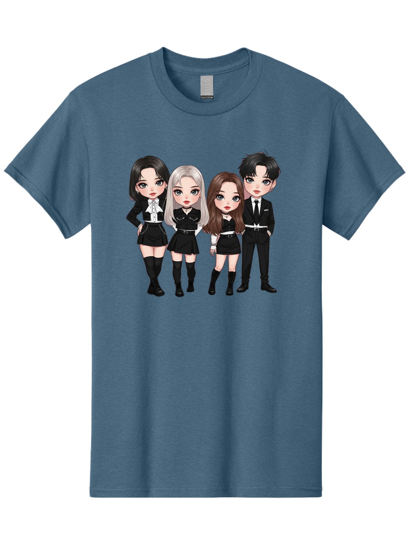 K-Pop-Group-1 Men'S Graphic Tee, 100% Cotton, Comfortable Casual Summer Wear, Machine Washable, K-Pop Group, Cartoon Characters, Black And White Outfits, Stylish Hairstyles, Confident Poses, Modern Fashion, Pop Culture Icons, Youth Culture, Bac090 4