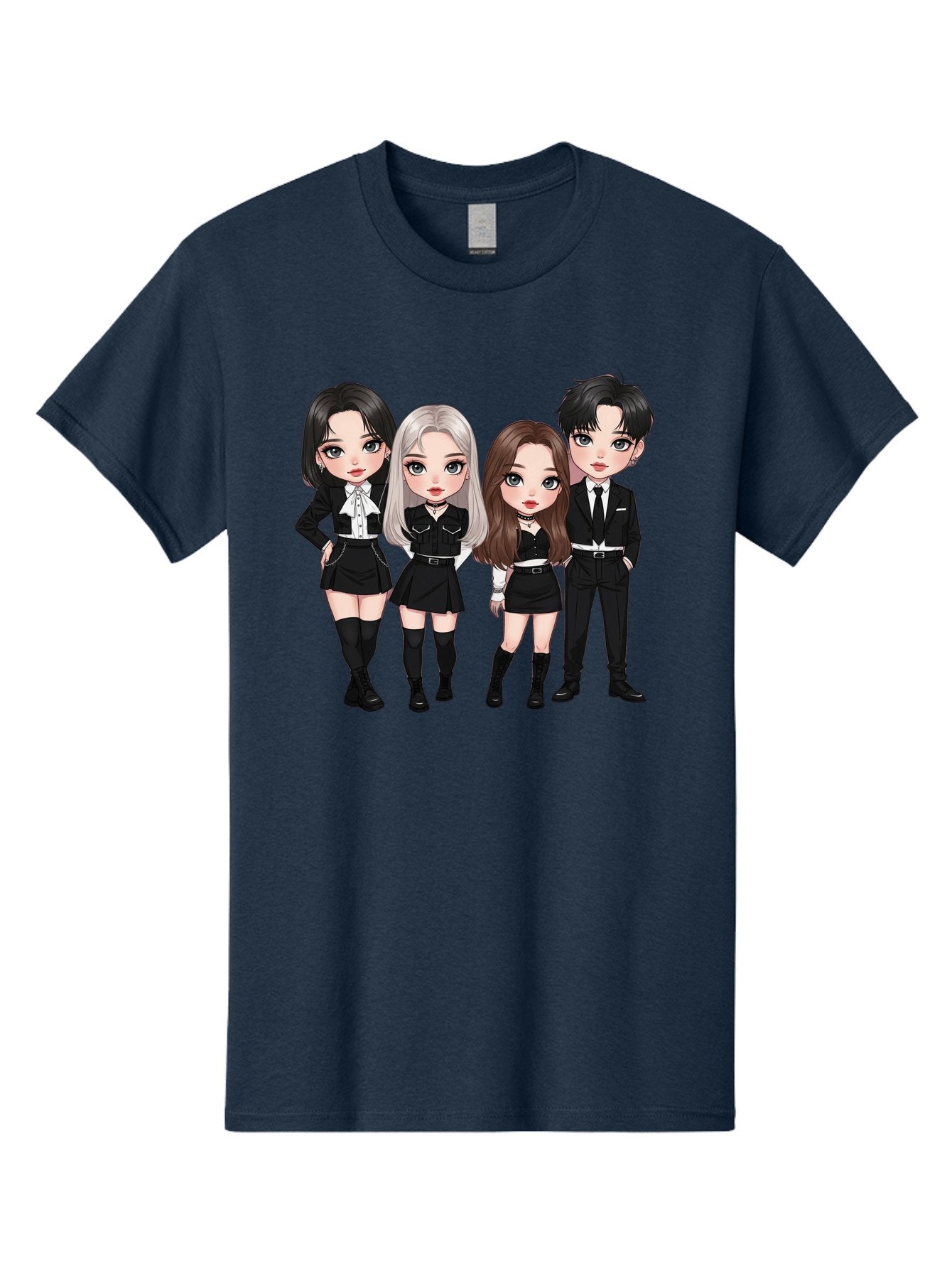 K-Pop-Group-1 Men'S Graphic Tee, 100% Cotton, Comfortable Casual Summer Wear, Machine Washable, K-Pop Group, Cartoon Characters, Black And White Outfits, Stylish Hairstyles, Confident Poses, Modern Fashion, Pop Culture Icons, Youth Culture, Bac090