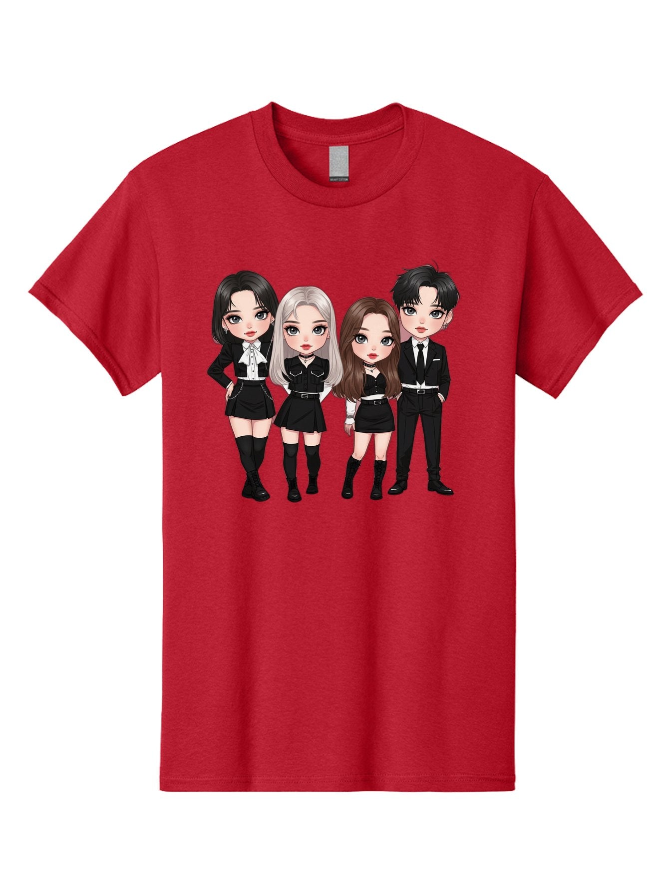 K-Pop-Group-1 Men'S Graphic Tee, 100% Cotton, Comfortable Casual Summer Wear, Machine Washable, K-Pop Group, Cartoon Characters, Black And White Outfits, Stylish Hairstyles, Confident Poses, Modern Fashion, Pop Culture Icons, Youth Culture, Bac090 5
