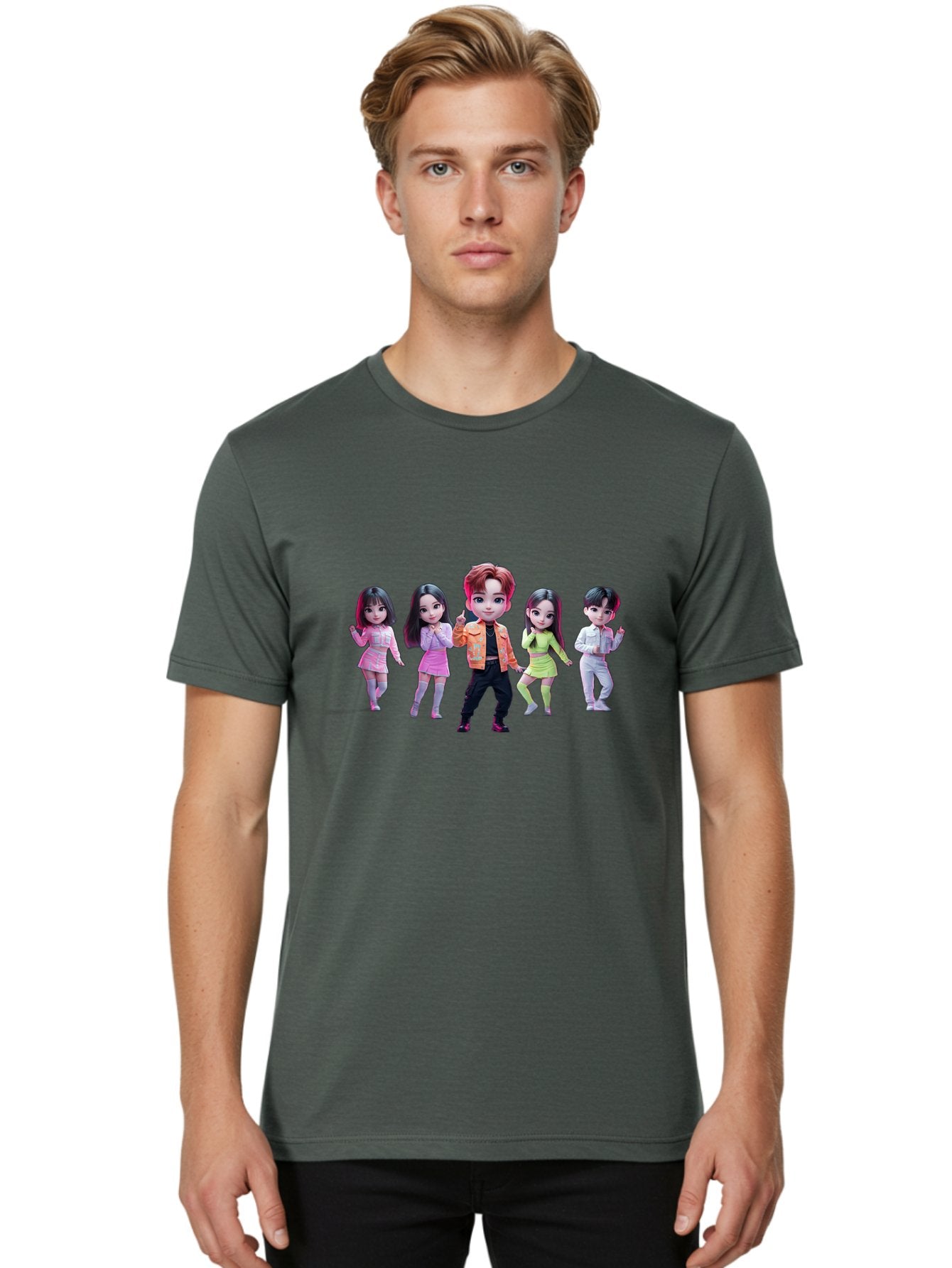 K-Pop-Group-2 Men'S Graphic Tee, 100% Cotton, Comfortable Casual Summer Wear, Machine Washable, K-Pop Idols, Group Of Dancers, Pastel Colors, Fashionable Outfits, Modern Style, Dancing Pose, Kawaii Aesthetic, Idol Culture, Pop Culture Bac091 24
