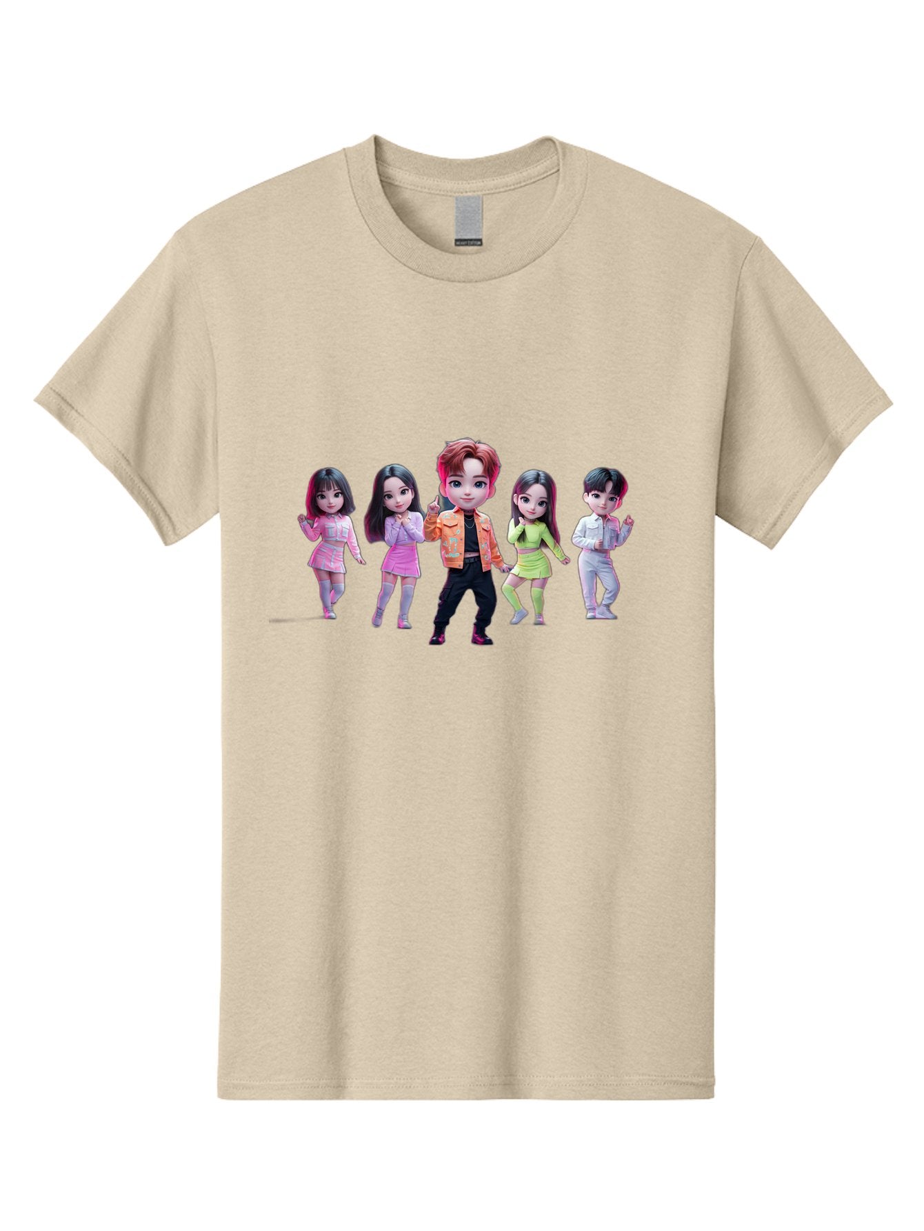 K-Pop-Group-2 Men'S Graphic Tee, 100% Cotton, Comfortable Casual Summer Wear, Machine Washable, K-Pop Idols, Group Of Dancers, Pastel Colors, Fashionable Outfits, Modern Style, Dancing Pose, Kawaii Aesthetic, Idol Culture, Pop Culture Bac091 7