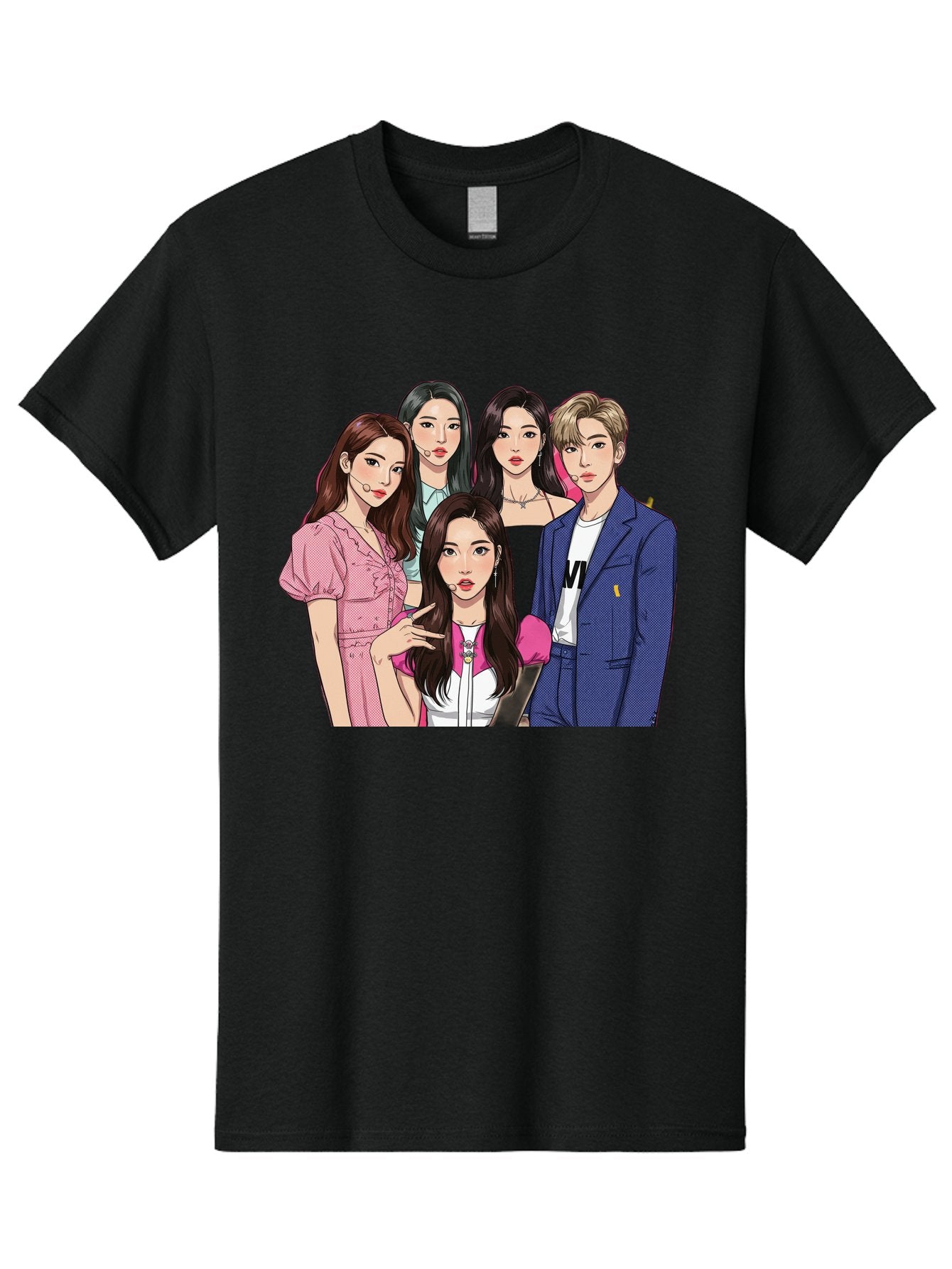 K-Pop-Group-3 Men'S Graphic Tee, 100% Cotton, Comfortable Casual Summer Wear, Machine Washable, K-Pop Idols, Fashion Illustration, Group Portrait, Stylish Clothing, Modern Pop Culture, Young Adults, Trendy Hairstyles, Pop Art Style, Bac092 14