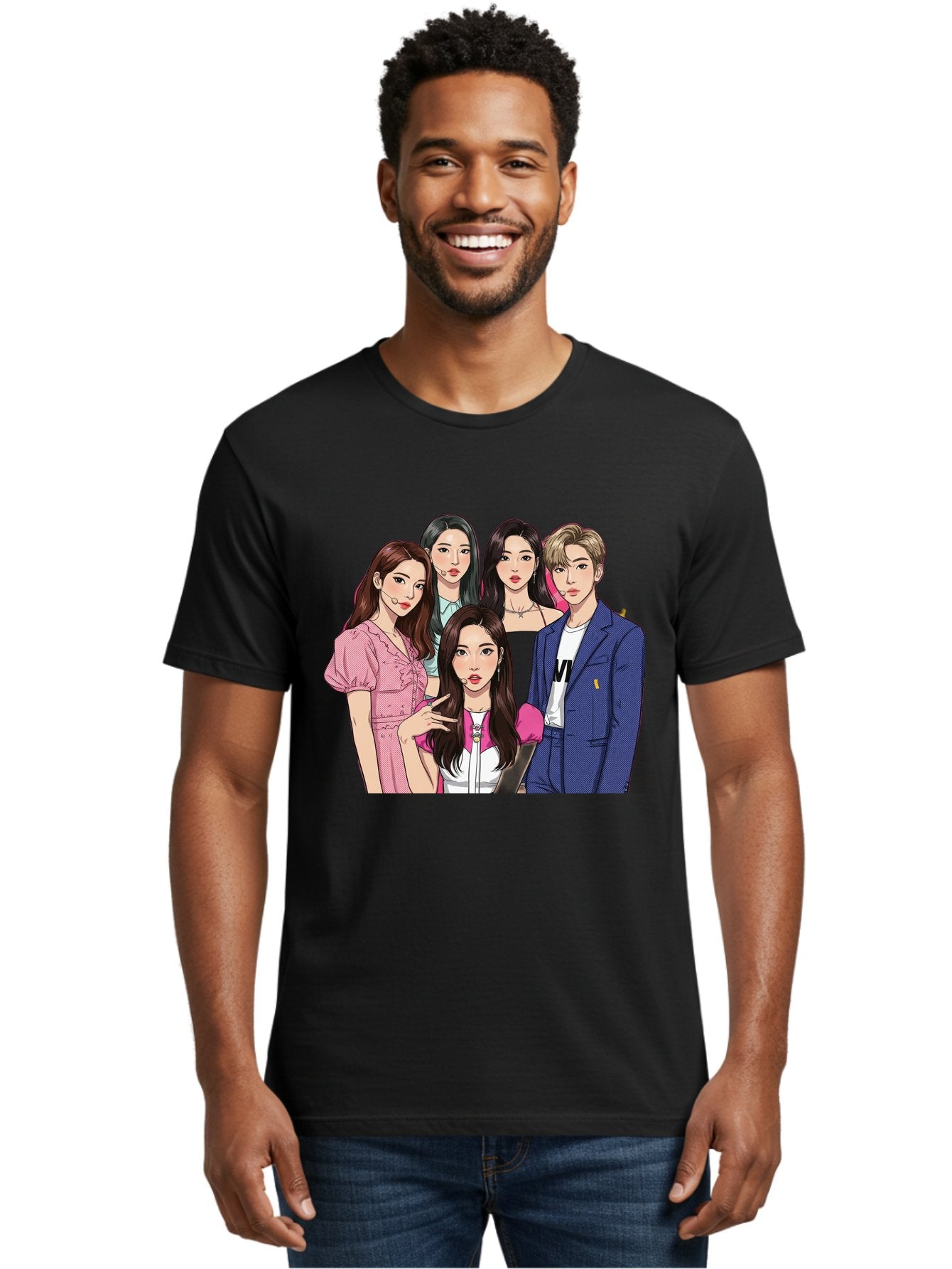 K-Pop-Group-3 Men'S Graphic Tee, 100% Cotton, Comfortable Casual Summer Wear, Machine Washable, K-Pop Idols, Fashion Illustration, Group Portrait, Stylish Clothing, Modern Pop Culture, Young Adults, Trendy Hairstyles, Pop Art Style, Bac092 29