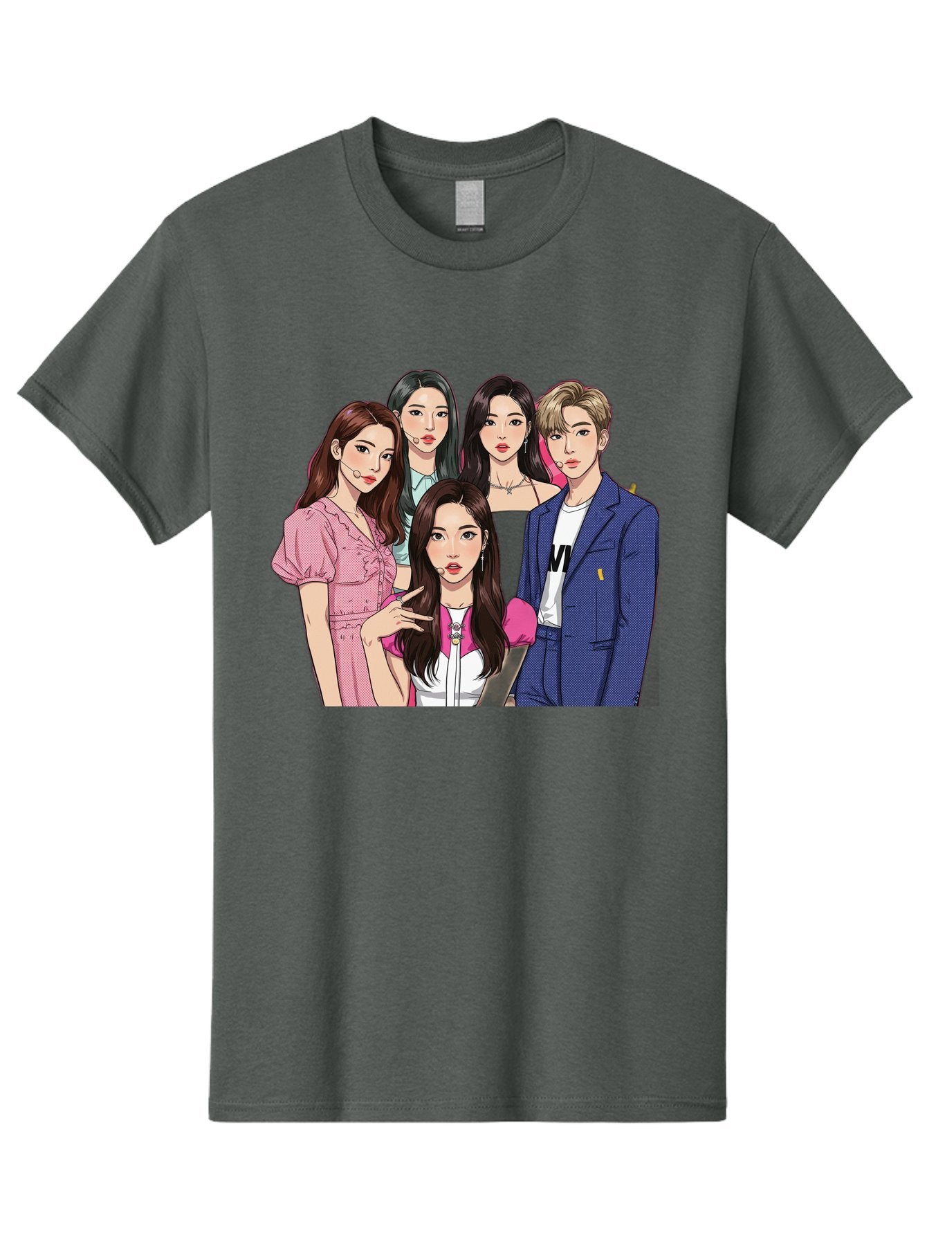 K-Pop-Group-3 Men'S Graphic Tee, 100% Cotton, Comfortable Casual Summer Wear, Machine Washable, K-Pop Idols, Fashion Illustration, Group Portrait, Stylish Clothing, Modern Pop Culture, Young Adults, Trendy Hairstyles, Pop Art Style, Bac092 6