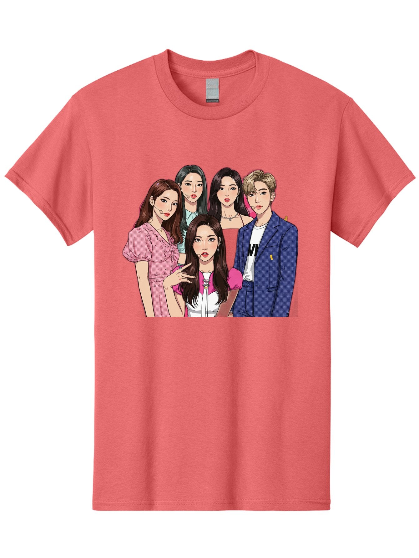 K-Pop-Group-3 Men'S Graphic Tee, 100% Cotton, Comfortable Casual Summer Wear, Machine Washable, K-Pop Idols, Fashion Illustration, Group Portrait, Stylish Clothing, Modern Pop Culture, Young Adults, Trendy Hairstyles, Pop Art Style, Bac092 15