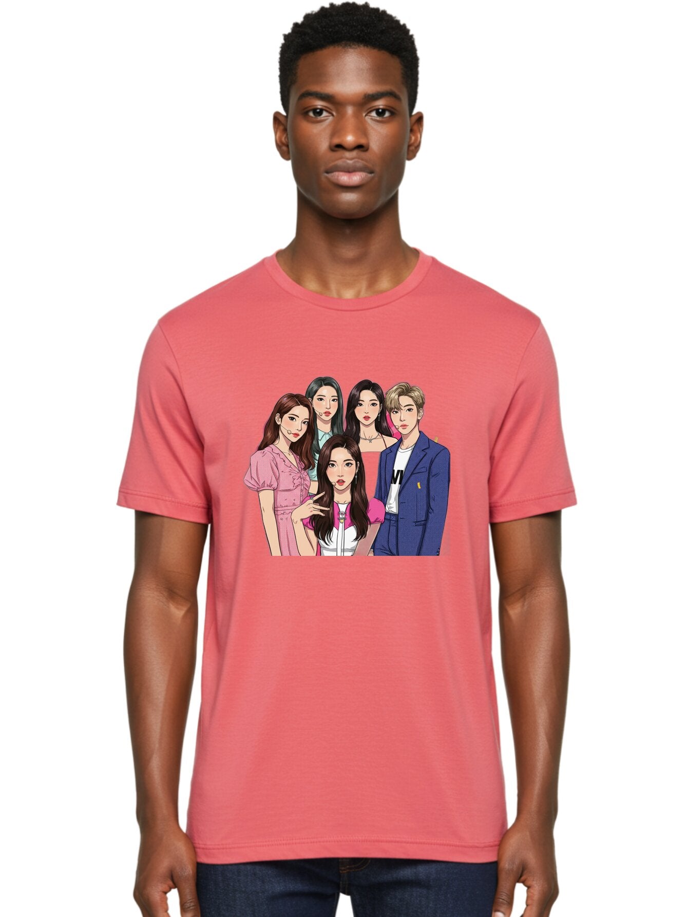 K-Pop-Group-3 Men'S Graphic Tee, 100% Cotton, Comfortable Casual Summer Wear, Machine Washable, K-Pop Idols, Fashion Illustration, Group Portrait, Stylish Clothing, Modern Pop Culture, Young Adults, Trendy Hairstyles, Pop Art Style, Bac092 30