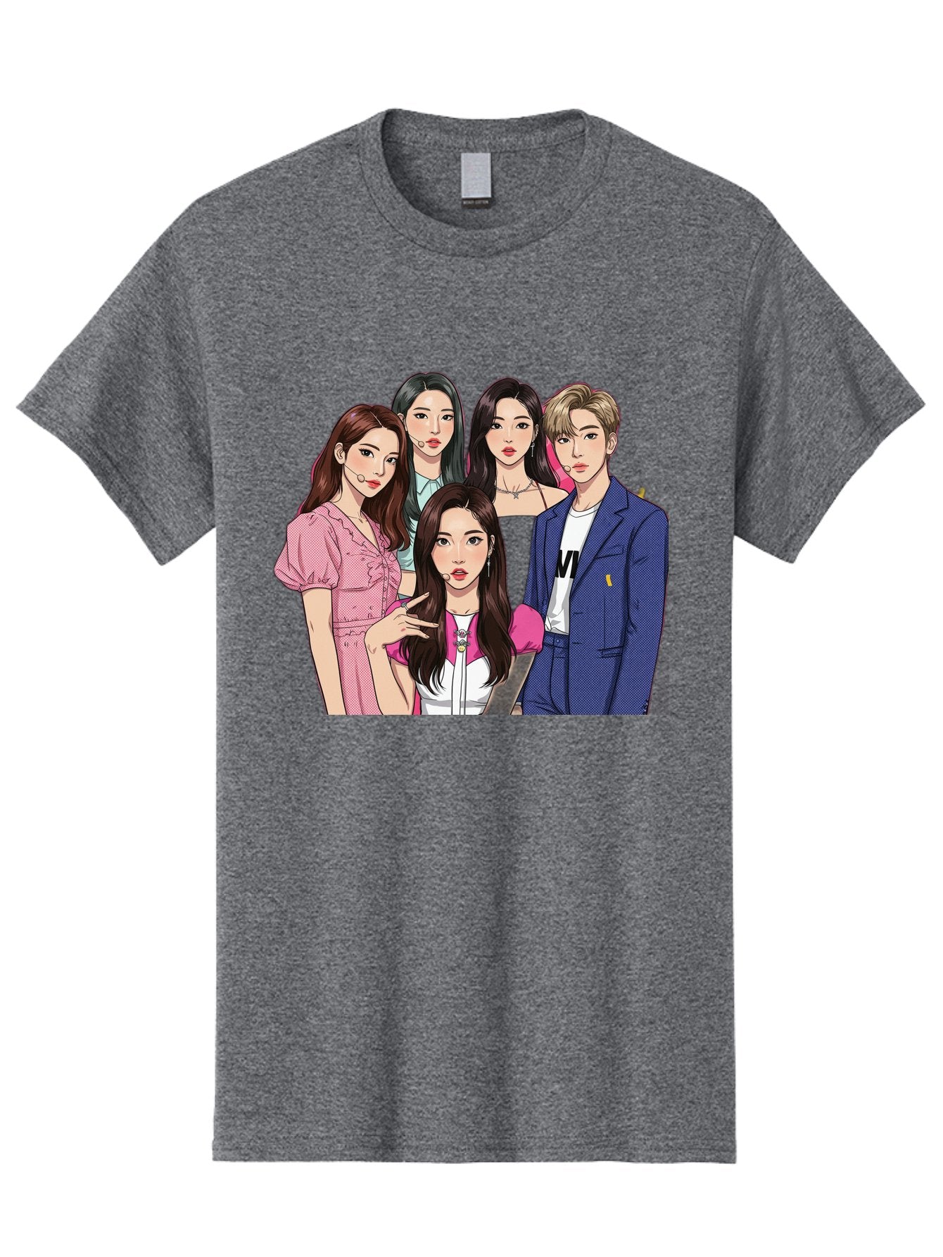 K-Pop-Group-3 Men'S Graphic Tee, 100% Cotton, Comfortable Casual Summer Wear, Machine Washable, K-Pop Idols, Fashion Illustration, Group Portrait, Stylish Clothing, Modern Pop Culture, Young Adults, Trendy Hairstyles, Pop Art Style, Bac092 11