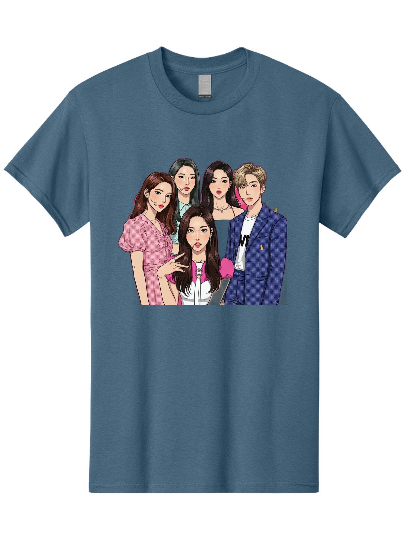 K-Pop-Group-3 Men'S Graphic Tee, 100% Cotton, Comfortable Casual Summer Wear, Machine Washable, K-Pop Idols, Fashion Illustration, Group Portrait, Stylish Clothing, Modern Pop Culture, Young Adults, Trendy Hairstyles, Pop Art Style, Bac092 5