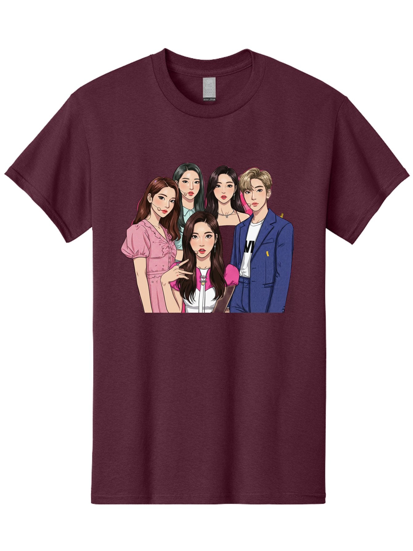 K-Pop-Group-3 Men'S Graphic Tee, 100% Cotton, Comfortable Casual Summer Wear, Machine Washable, K-Pop Idols, Fashion Illustration, Group Portrait, Stylish Clothing, Modern Pop Culture, Young Adults, Trendy Hairstyles, Pop Art Style, Bac092 8