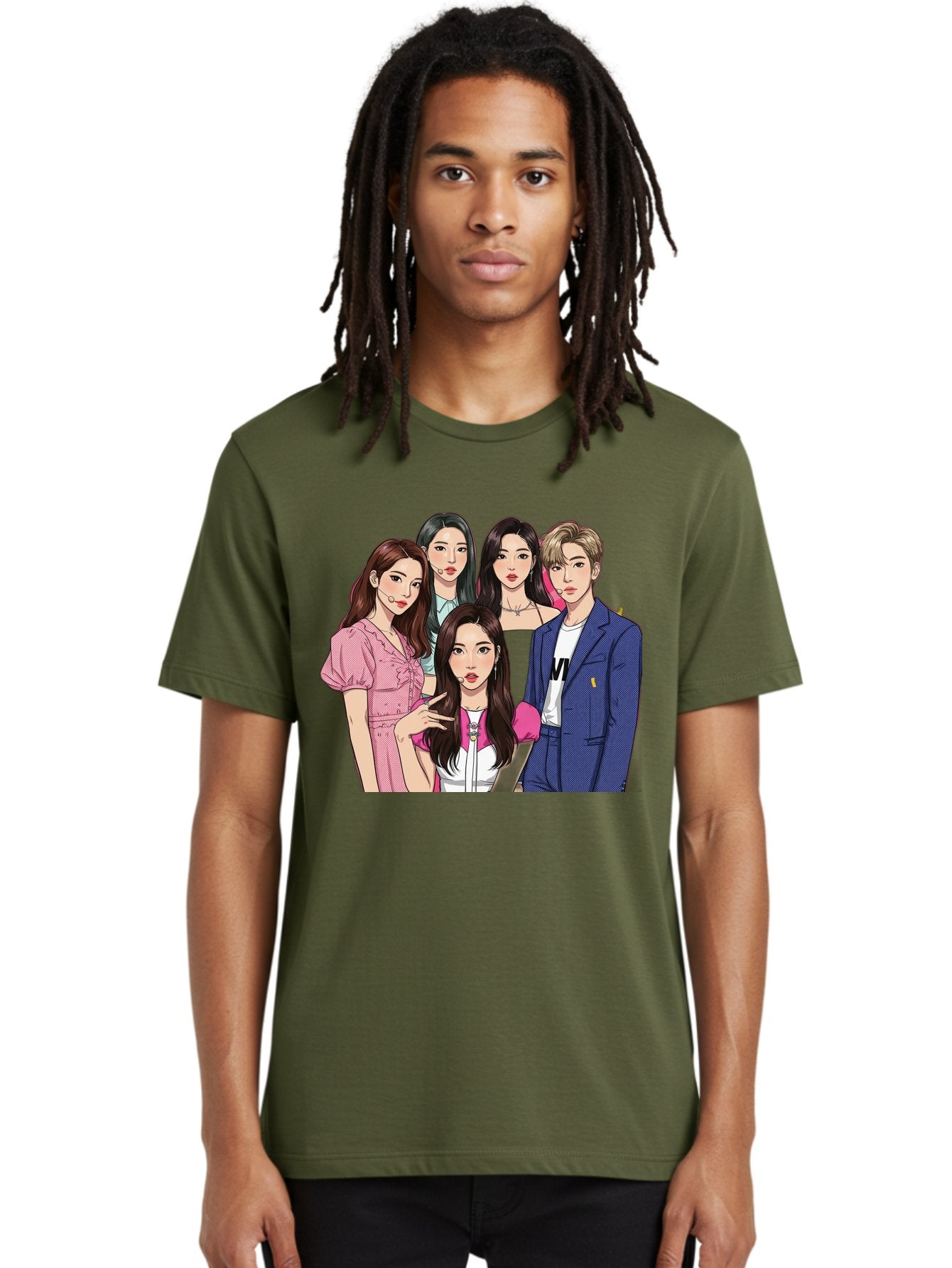 K-Pop-Group-3 Men'S Graphic Tee, 100% Cotton, Comfortable Casual Summer Wear, Machine Washable, K-Pop Idols, Fashion Illustration, Group Portrait, Stylish Clothing, Modern Pop Culture, Young Adults, Trendy Hairstyles, Pop Art Style, Bac092 19