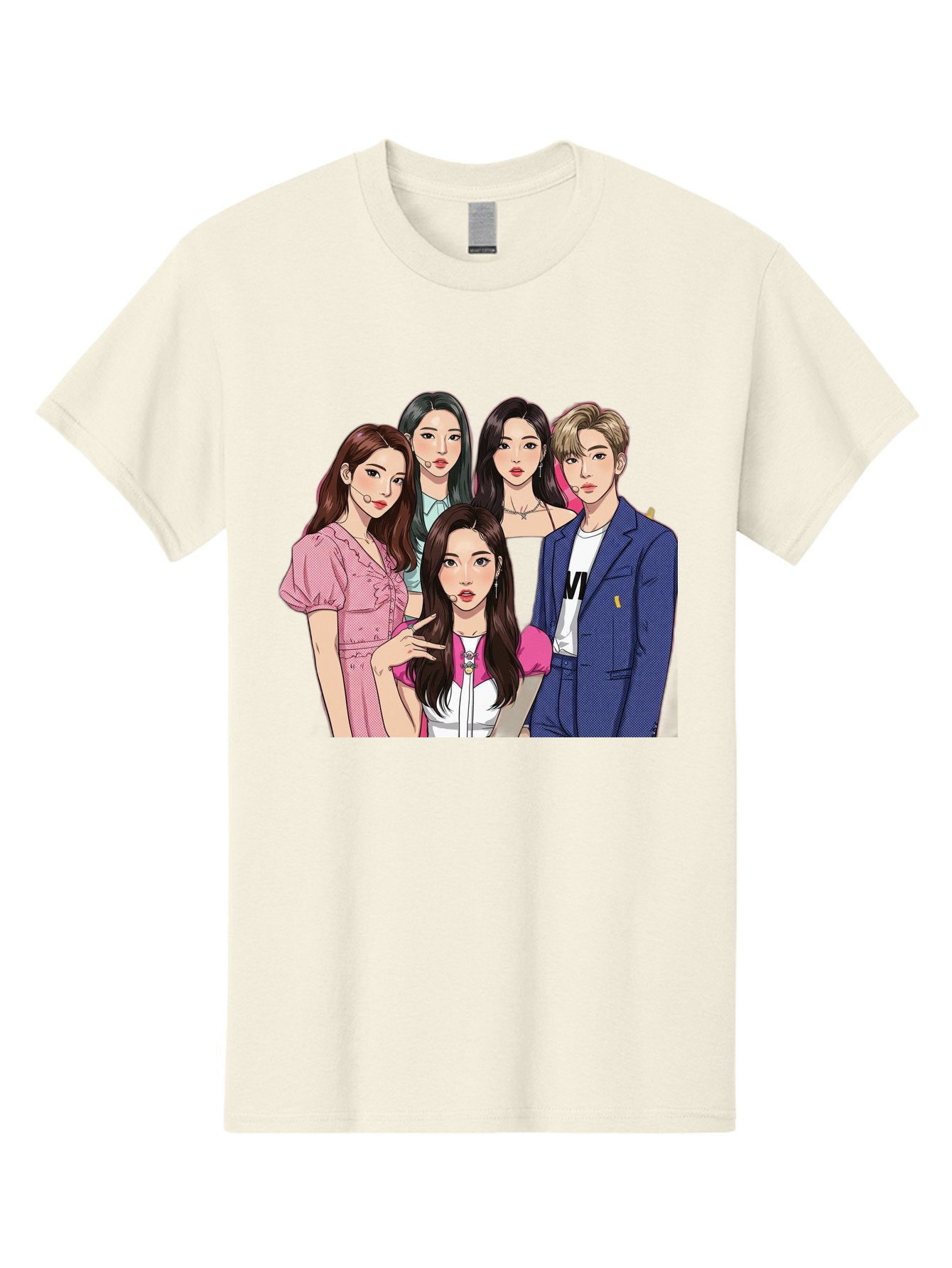 K-Pop-Group-3 Men'S Graphic Tee, 100% Cotton, Comfortable Casual Summer Wear, Machine Washable, K-Pop Idols, Fashion Illustration, Group Portrait, Stylish Clothing, Modern Pop Culture, Young Adults, Trendy Hairstyles, Pop Art Style, Bac092 13