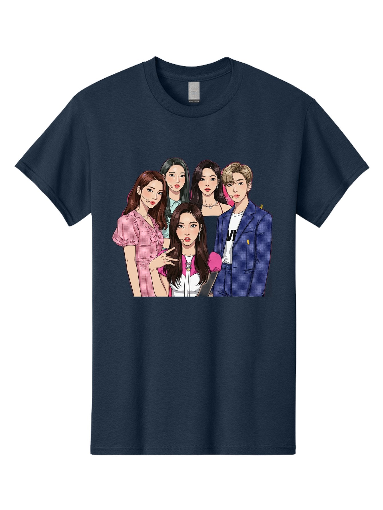 K-Pop-Group-3 Men'S Graphic Tee, 100% Cotton, Comfortable Casual Summer Wear, Machine Washable, K-Pop Idols, Fashion Illustration, Group Portrait, Stylish Clothing, Modern Pop Culture, Young Adults, Trendy Hairstyles, Pop Art Style, Bac092 9