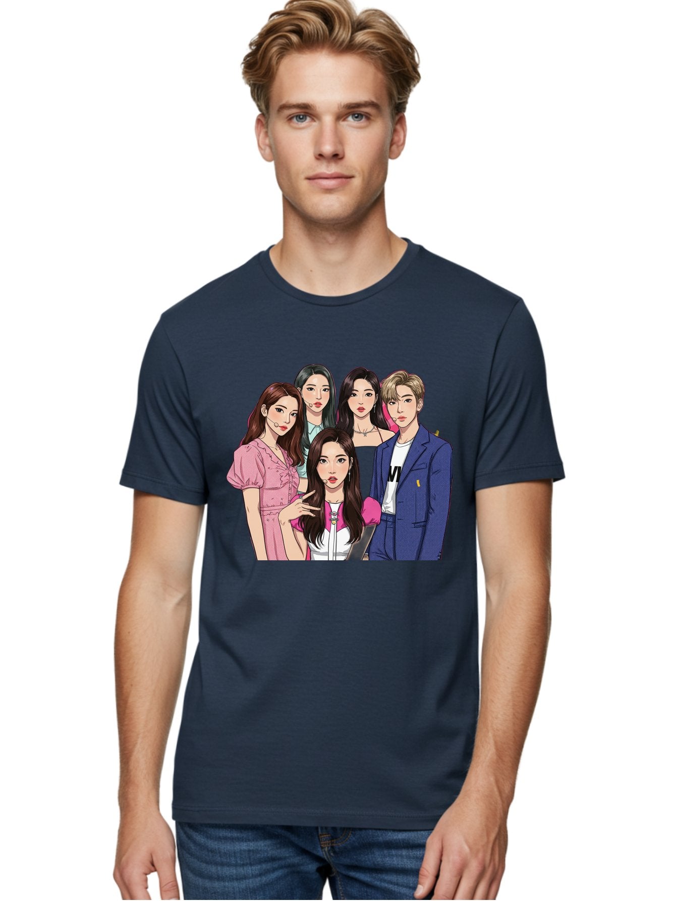 K-Pop-Group-3 Men'S Graphic Tee, 100% Cotton, Comfortable Casual Summer Wear, Machine Washable, K-Pop Idols, Fashion Illustration, Group Portrait, Stylish Clothing, Modern Pop Culture, Young Adults, Trendy Hairstyles, Pop Art Style, Bac092 26