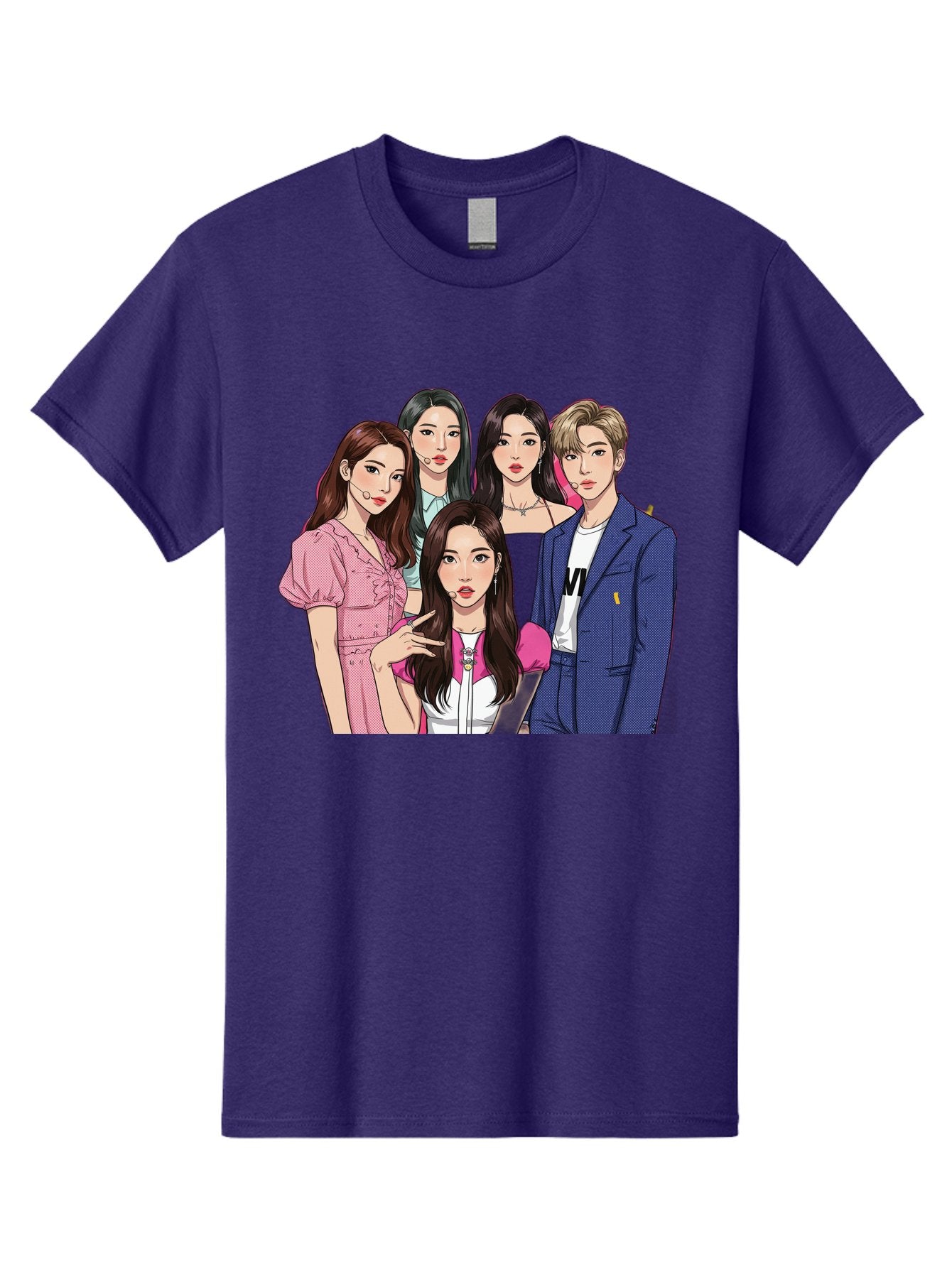 K-Pop-Group-3 Men'S Graphic Tee, 100% Cotton, Comfortable Casual Summer Wear, Machine Washable, K-Pop Idols, Fashion Illustration, Group Portrait, Stylish Clothing, Modern Pop Culture, Young Adults, Trendy Hairstyles, Pop Art Style, Bac092 7