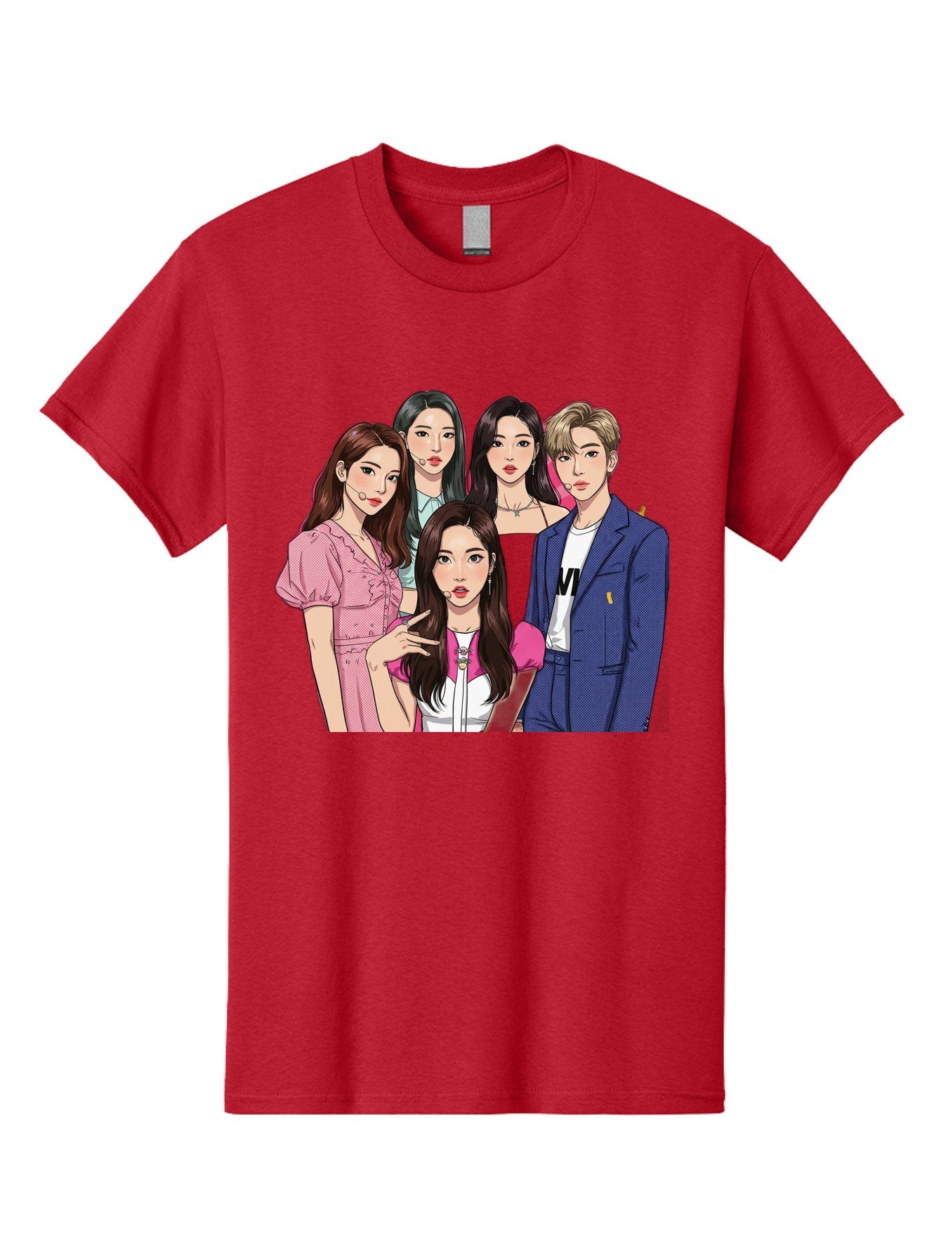 K-Pop-Group-3 Men'S Graphic Tee, 100% Cotton, Comfortable Casual Summer Wear, Machine Washable, K-Pop Idols, Fashion Illustration, Group Portrait, Stylish Clothing, Modern Pop Culture, Young Adults, Trendy Hairstyles, Pop Art Style, Bac092 4
