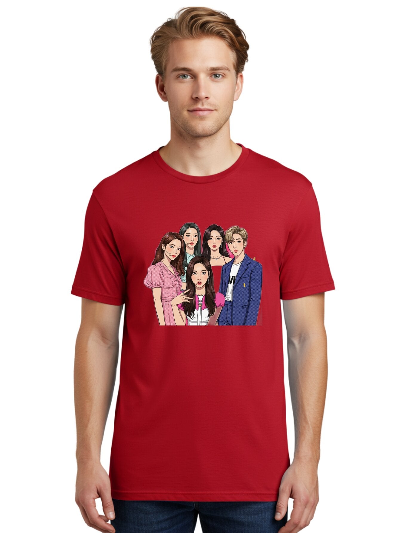 K-Pop-Group-3 Men'S Graphic Tee, 100% Cotton, Comfortable Casual Summer Wear, Machine Washable, K-Pop Idols, Fashion Illustration, Group Portrait, Stylish Clothing, Modern Pop Culture, Young Adults, Trendy Hairstyles, Pop Art Style, Bac092 18