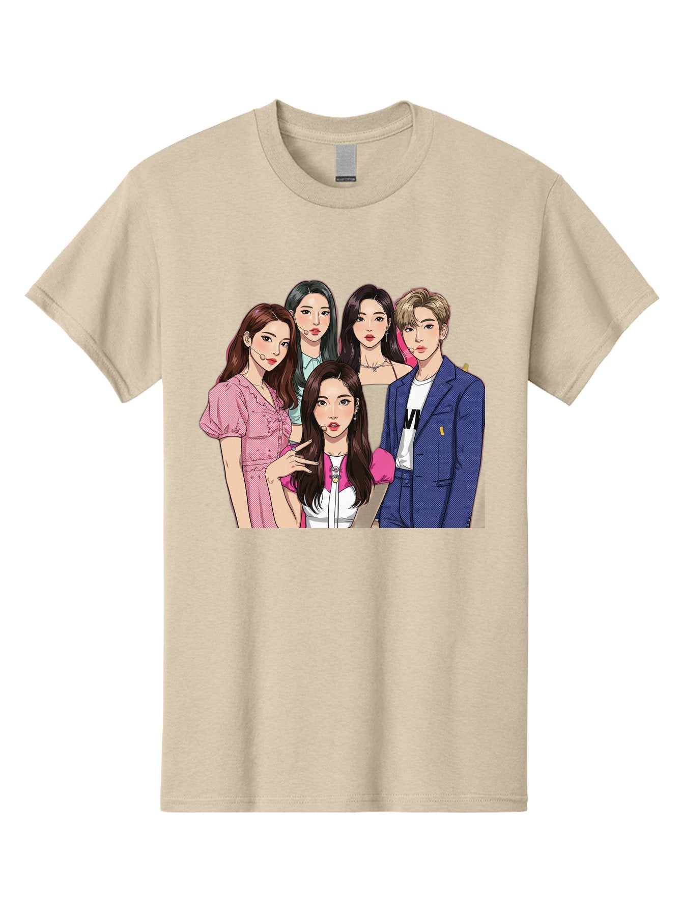 K-Pop-Group-3 Men'S Graphic Tee, 100% Cotton, Comfortable Casual Summer Wear, Machine Washable, K-Pop Idols, Fashion Illustration, Group Portrait, Stylish Clothing, Modern Pop Culture, Young Adults, Trendy Hairstyles, Pop Art Style, Bac092 10