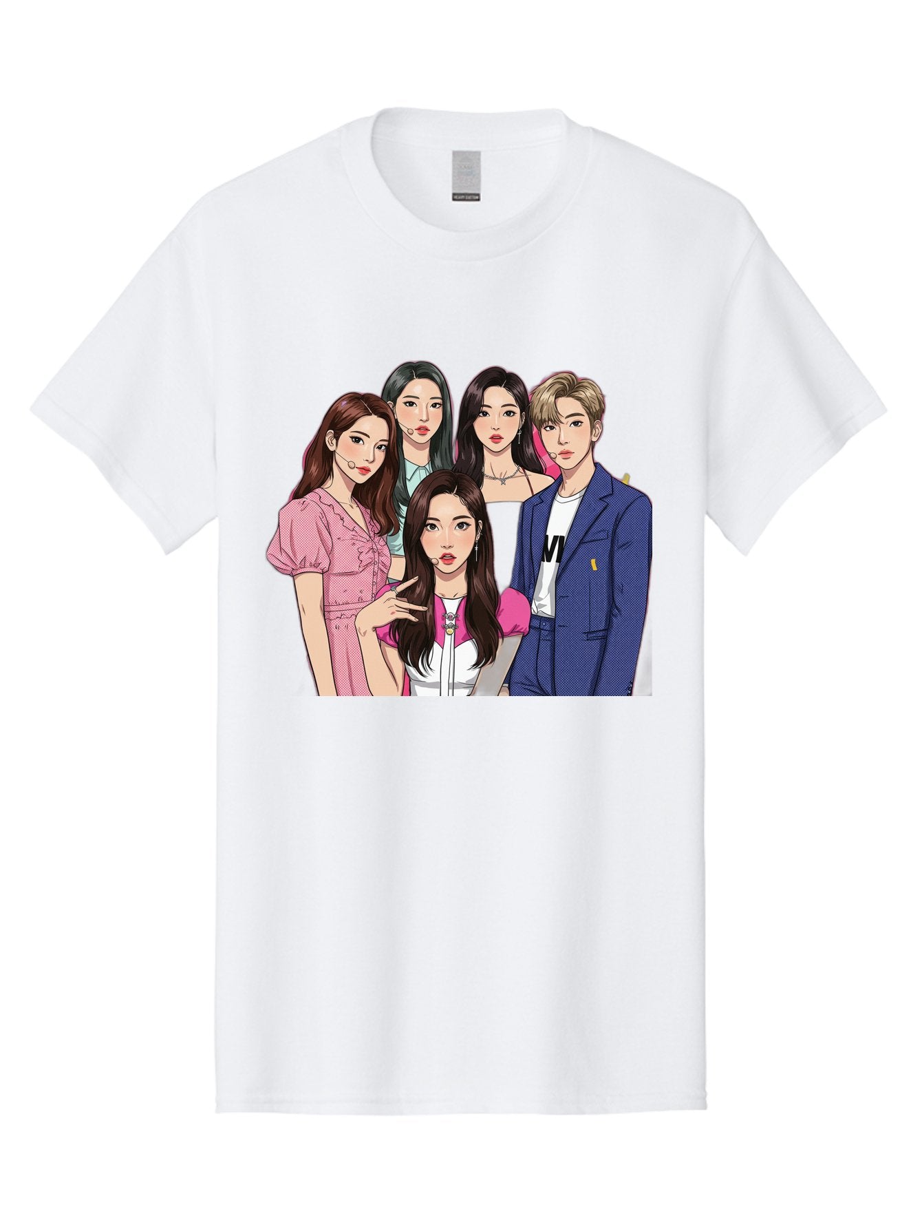 K-Pop-Group-3 Men'S Graphic Tee, 100% Cotton, Comfortable Casual Summer Wear, Machine Washable, K-Pop Idols, Fashion Illustration, Group Portrait, Stylish Clothing, Modern Pop Culture, Young Adults, Trendy Hairstyles, Pop Art Style, Bac092 12