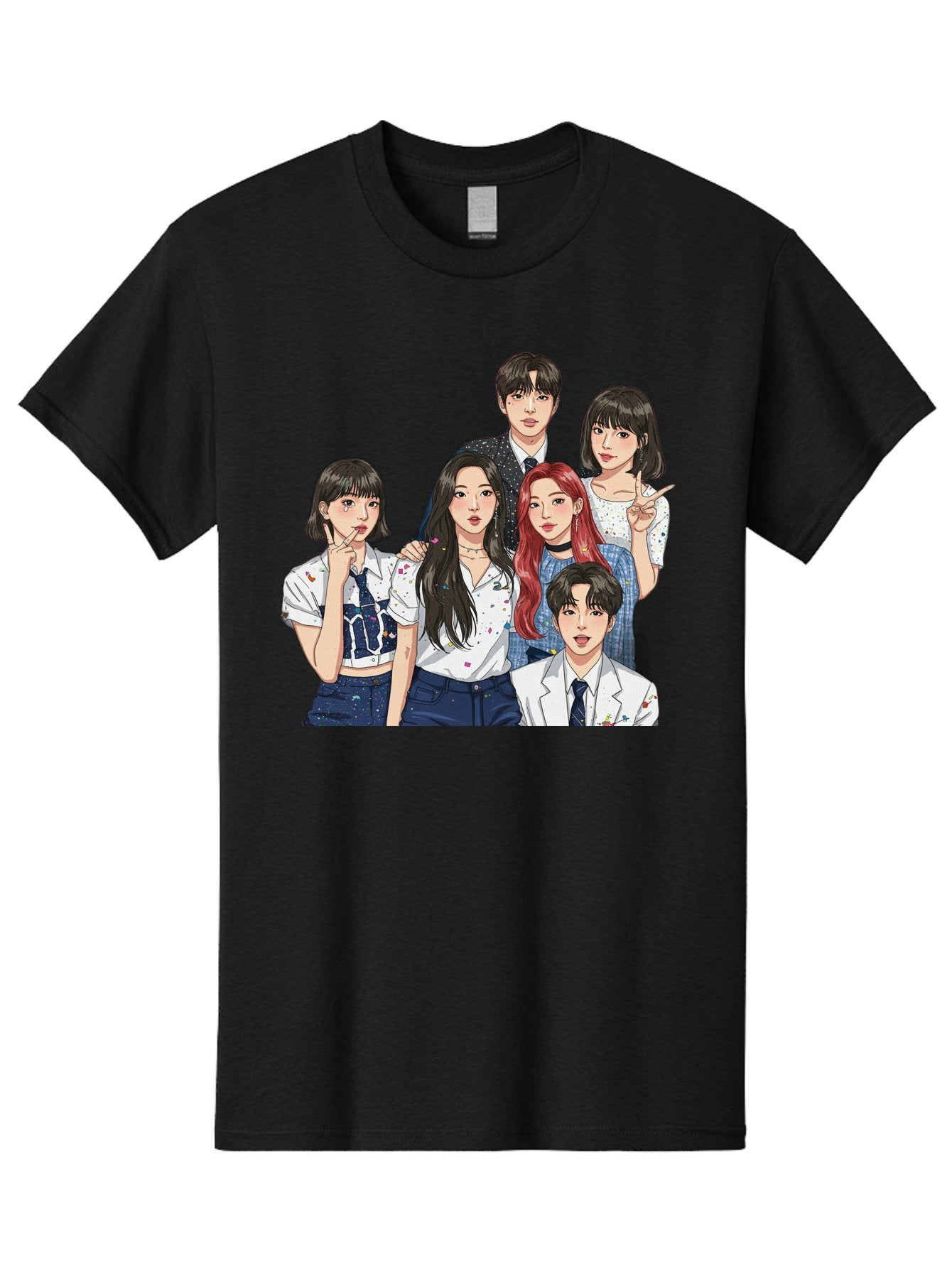 K-Pop-Group-4 Men'S Graphic Tee, 100% Cotton, Comfortable Casual Summer Wear, Machine Washable, K-Pop Group Illustration, Young Idols, Fashion Style, Casual Wear, Formal Wear, Colorful Hair, Pop Culture, Entertainment Industry, Group Portrait, Bac093 4