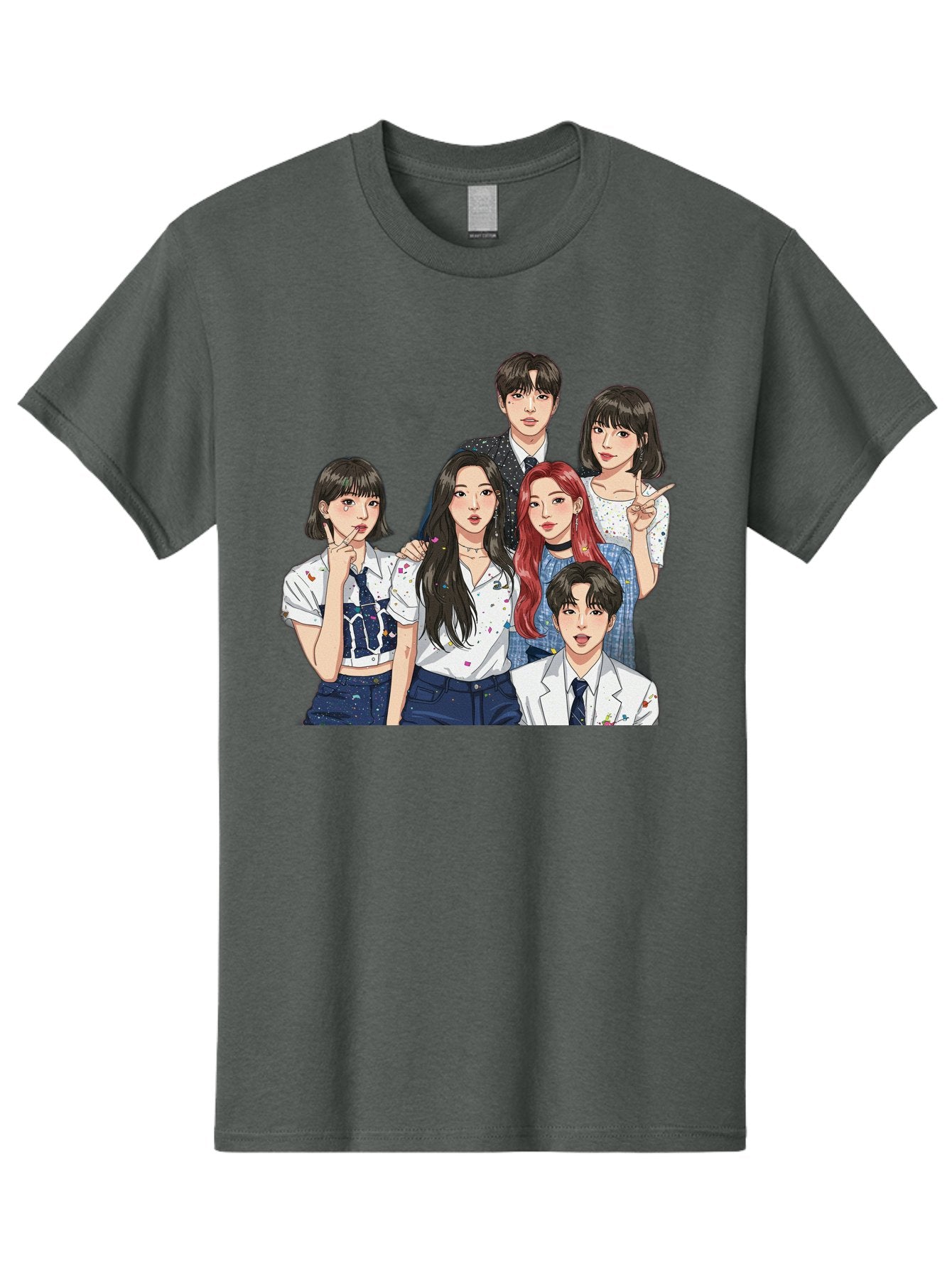 K-Pop-Group-4 Men'S Graphic Tee, 100% Cotton, Comfortable Casual Summer Wear, Machine Washable, K-Pop Group Illustration, Young Idols, Fashion Style, Casual Wear, Formal Wear, Colorful Hair, Pop Culture, Entertainment Industry, Group Portrait, Bac093 9