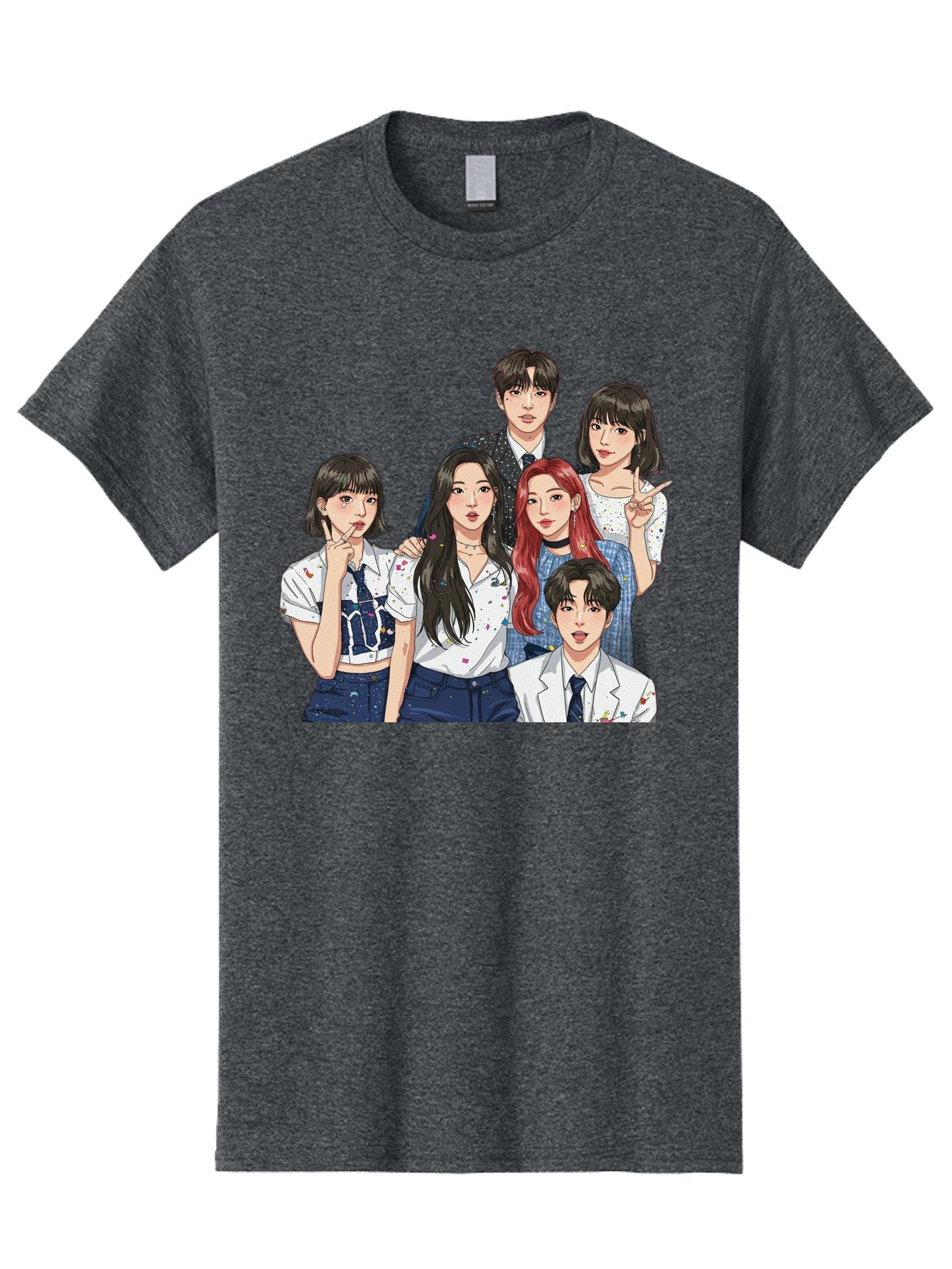 K-Pop-Group-4 Men'S Graphic Tee, 100% Cotton, Comfortable Casual Summer Wear, Machine Washable, K-Pop Group Illustration, Young Idols, Fashion Style, Casual Wear, Formal Wear, Colorful Hair, Pop Culture, Entertainment Industry, Group Portrait, Bac093 5