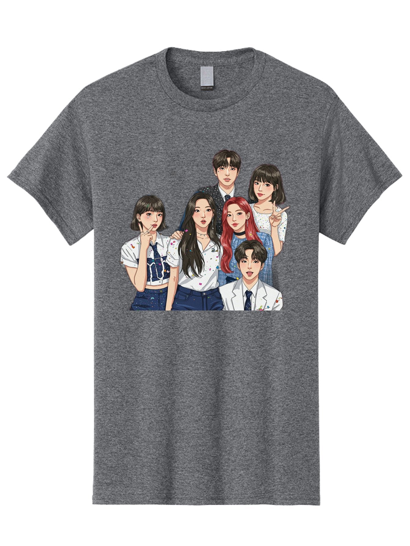K-Pop-Group-4 Men'S Graphic Tee, 100% Cotton, Comfortable Casual Summer Wear, Machine Washable, K-Pop Group Illustration, Young Idols, Fashion Style, Casual Wear, Formal Wear, Colorful Hair, Pop Culture, Entertainment Industry, Group Portrait, Bac093