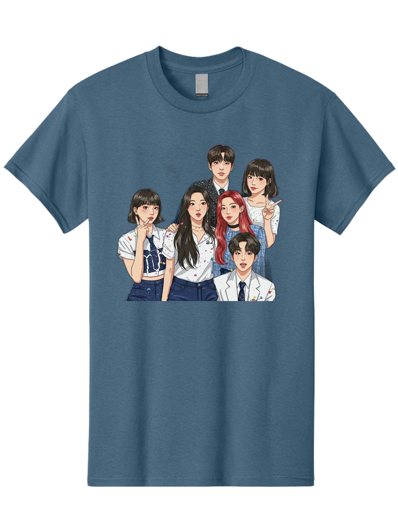 K-Pop-Group-4 Men'S Graphic Tee, 100% Cotton, Comfortable Casual Summer Wear, Machine Washable, K-Pop Group Illustration, Young Idols, Fashion Style, Casual Wear, Formal Wear, Colorful Hair, Pop Culture, Entertainment Industry, Group Portrait, Bac093 10