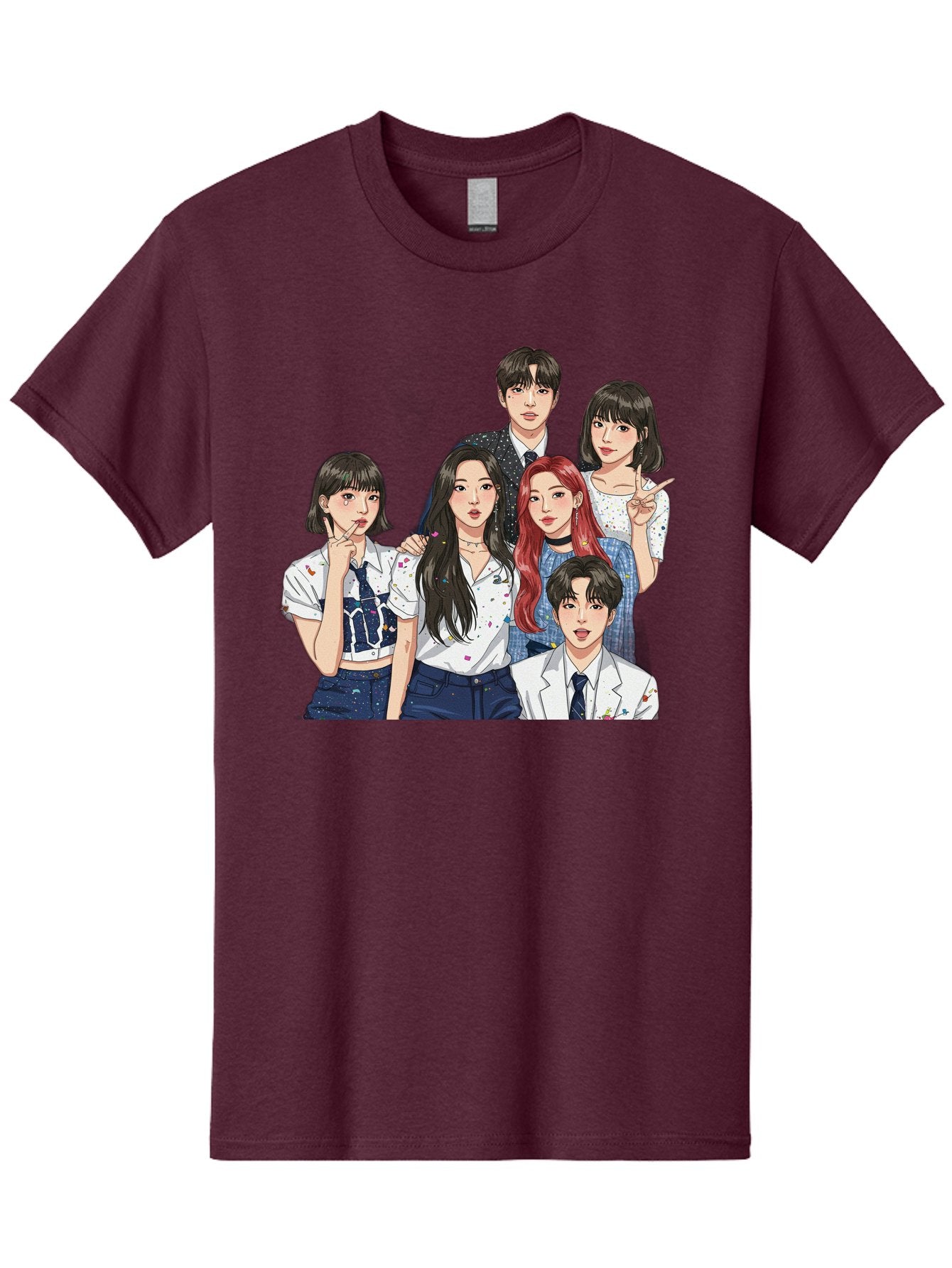 K-Pop-Group-4 Men'S Graphic Tee, 100% Cotton, Comfortable Casual Summer Wear, Machine Washable, K-Pop Group Illustration, Young Idols, Fashion Style, Casual Wear, Formal Wear, Colorful Hair, Pop Culture, Entertainment Industry, Group Portrait, Bac093 6