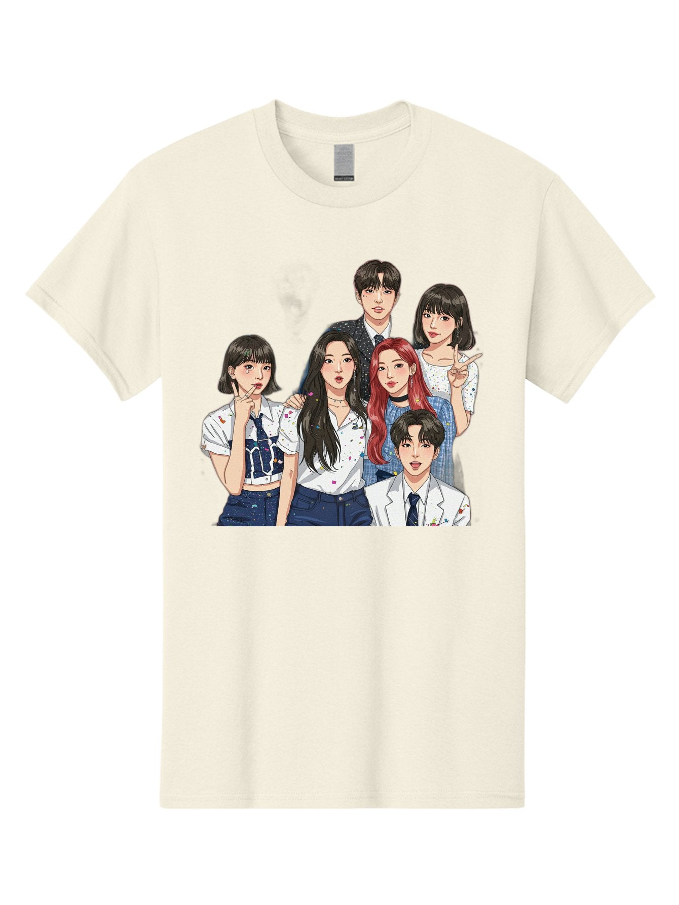 K-Pop-Group-4 Men'S Graphic Tee, 100% Cotton, Comfortable Casual Summer Wear, Machine Washable, K-Pop Group Illustration, Young Idols, Fashion Style, Casual Wear, Formal Wear, Colorful Hair, Pop Culture, Entertainment Industry, Group Portrait, Bac093 15