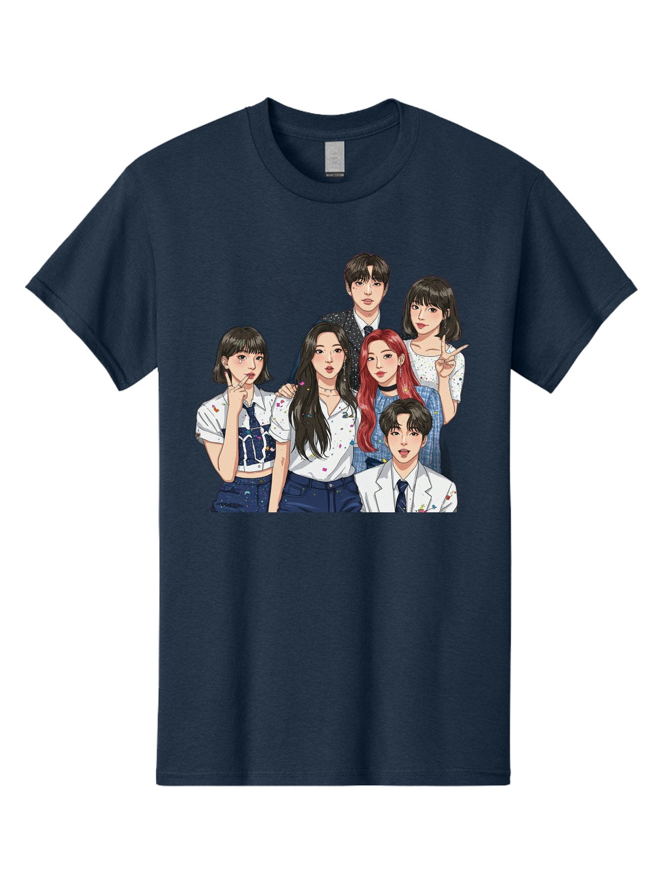 K-Pop-Group-4 Men'S Graphic Tee, 100% Cotton, Comfortable Casual Summer Wear, Machine Washable, K-Pop Group Illustration, Young Idols, Fashion Style, Casual Wear, Formal Wear, Colorful Hair, Pop Culture, Entertainment Industry, Group Portrait, Bac093 11