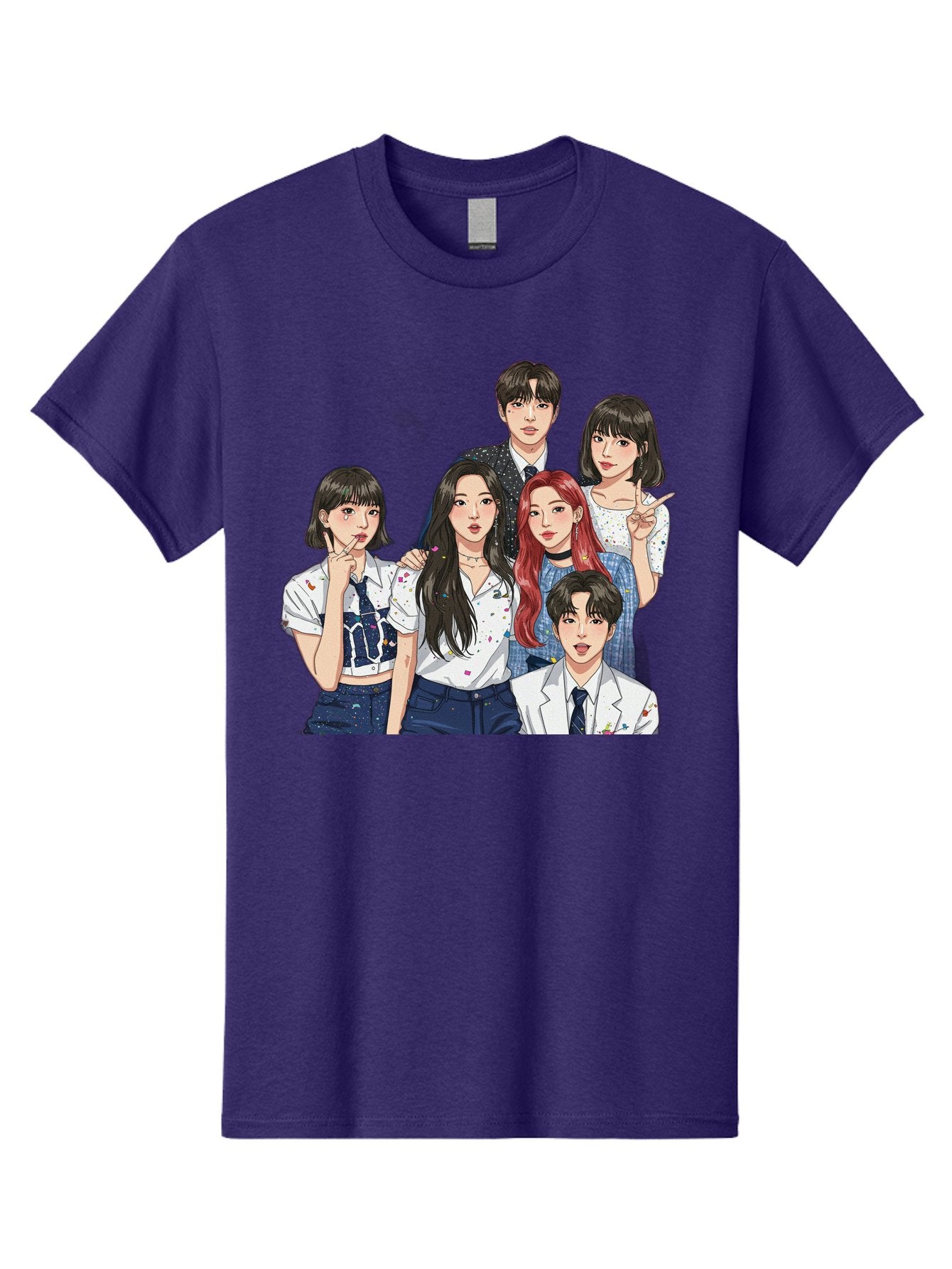K-Pop-Group-4 Men'S Graphic Tee, 100% Cotton, Comfortable Casual Summer Wear, Machine Washable, K-Pop Group Illustration, Young Idols, Fashion Style, Casual Wear, Formal Wear, Colorful Hair, Pop Culture, Entertainment Industry, Group Portrait, Bac093 14