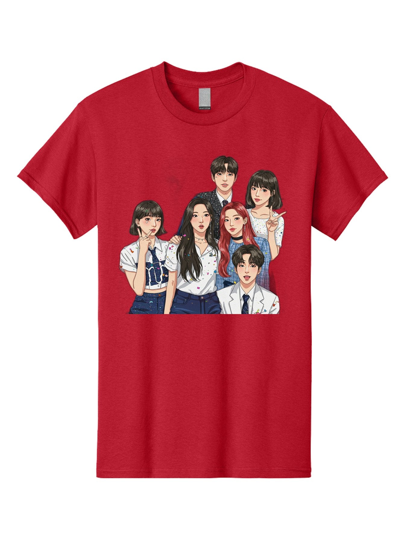 K-Pop-Group-4 Men'S Graphic Tee, 100% Cotton, Comfortable Casual Summer Wear, Machine Washable, K-Pop Group Illustration, Young Idols, Fashion Style, Casual Wear, Formal Wear, Colorful Hair, Pop Culture, Entertainment Industry, Group Portrait, Bac093