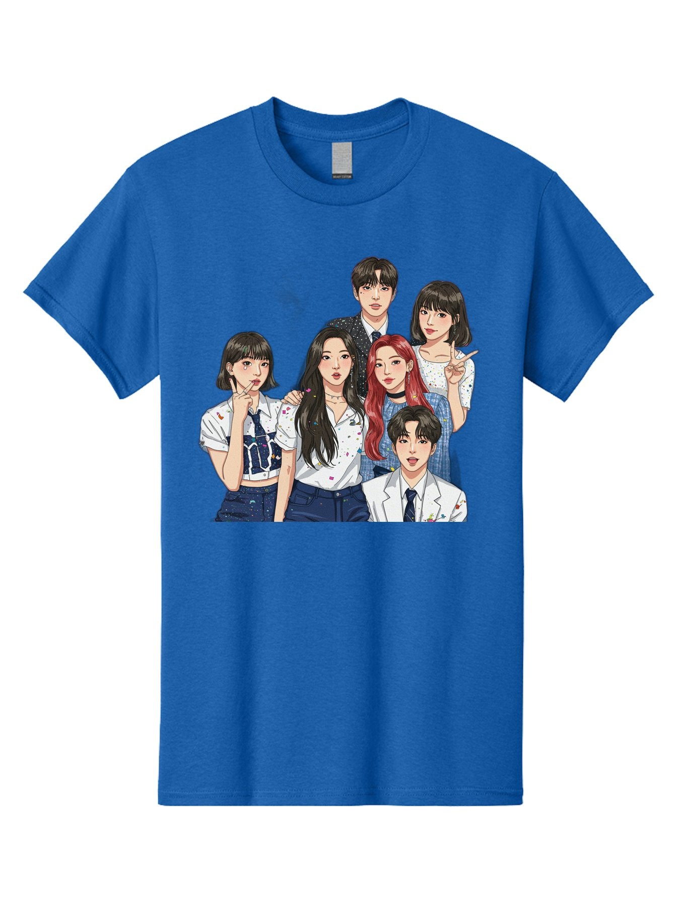 K-Pop-Group-4 Men'S Graphic Tee, 100% Cotton, Comfortable Casual Summer Wear, Machine Washable, K-Pop Group Illustration, Young Idols, Fashion Style, Casual Wear, Formal Wear, Colorful Hair, Pop Culture, Entertainment Industry, Group Portrait, Bac093 3