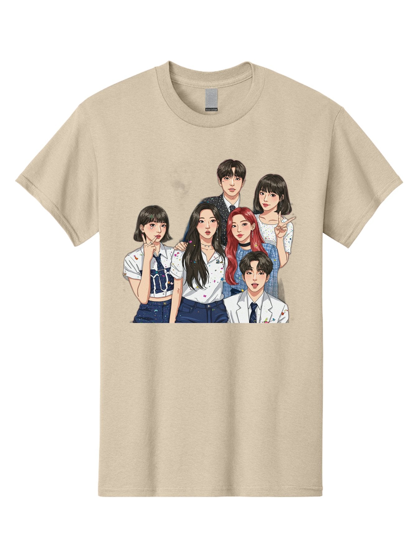 K-Pop-Group-4 Men'S Graphic Tee, 100% Cotton, Comfortable Casual Summer Wear, Machine Washable, K-Pop Group Illustration, Young Idols, Fashion Style, Casual Wear, Formal Wear, Colorful Hair, Pop Culture, Entertainment Industry, Group Portrait, Bac093 8