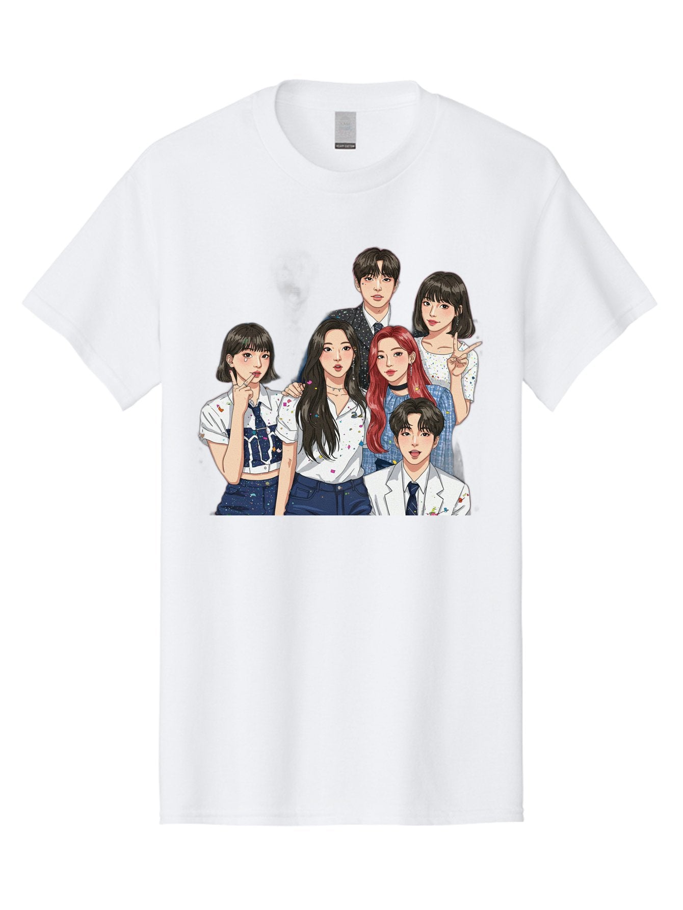 K-Pop-Group-4 Men'S Graphic Tee, 100% Cotton, Comfortable Casual Summer Wear, Machine Washable, K-Pop Group Illustration, Young Idols, Fashion Style, Casual Wear, Formal Wear, Colorful Hair, Pop Culture, Entertainment Industry, Group Portrait, Bac093 7
