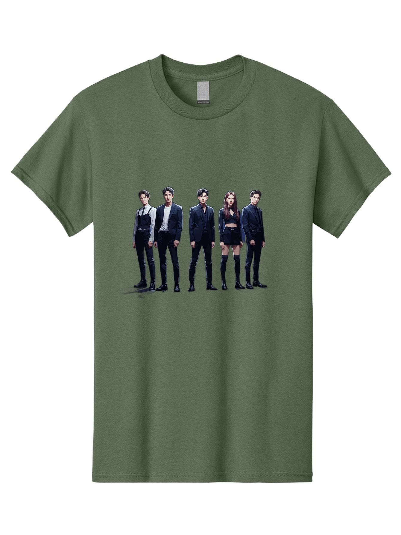 K-Pop-Group-5 Men'S Graphic Tee, 100% Cotton, Comfortable Casual Summer Wear, Machine Washable, K-Pop Group Promotional Image, Fashion Models Posing, Black Outfits, Edgy Style, Modern Fashion Trends, Stylish Attire, Minimalist Chic Bac094 13