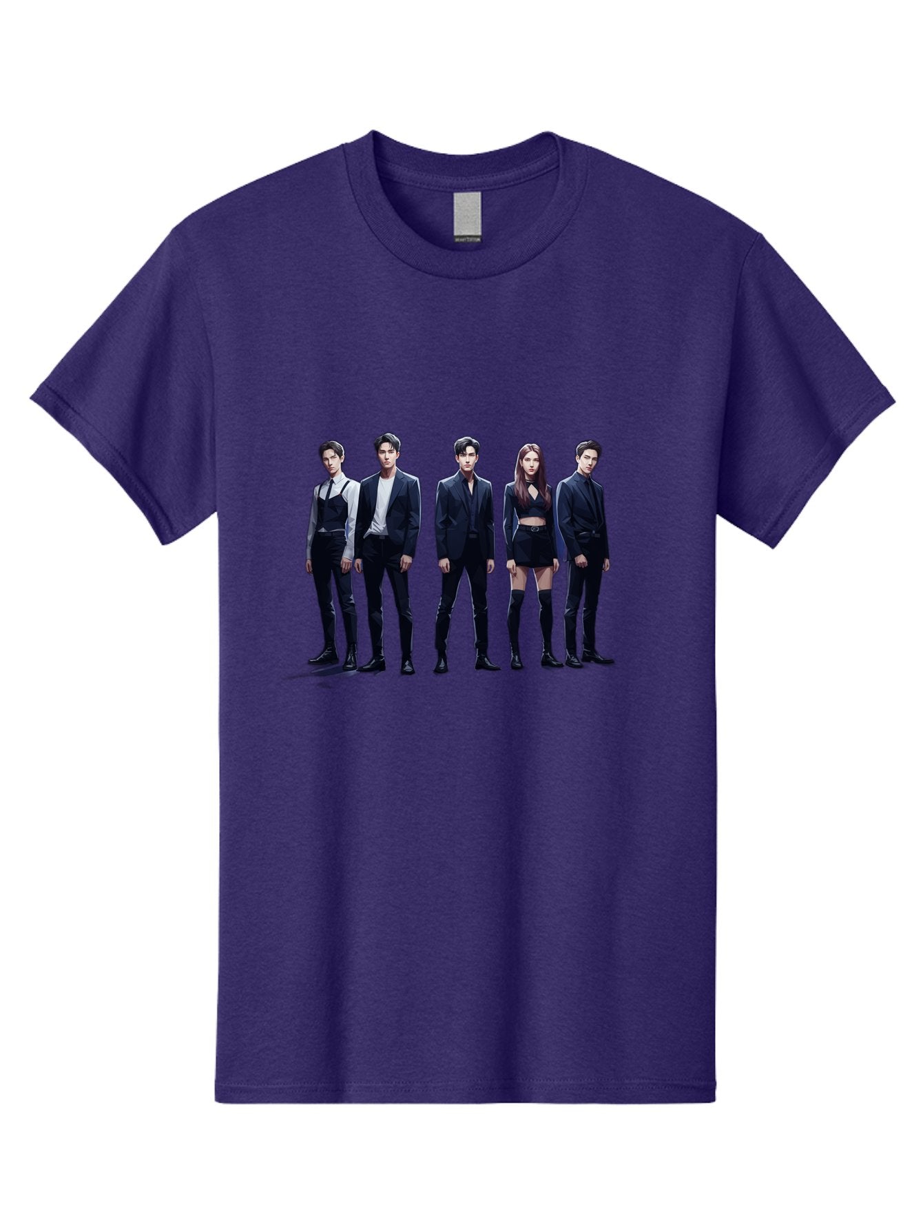 K-Pop-Group-5 Men'S Graphic Tee, 100% Cotton, Comfortable Casual Summer Wear, Machine Washable, K-Pop Group Promotional Image, Fashion Models Posing, Black Outfits, Edgy Style, Modern Fashion Trends, Stylish Attire, Minimalist Chic Bac094 6