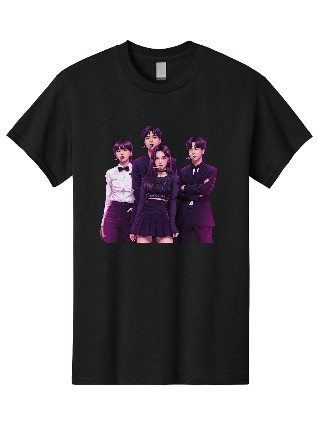 K-Pop-Group-6 Men'S Graphic Tee, 100% Cotton, Comfortable Casual Summer Wear, Machine Washable, K-Pop Performers, Group Portrait, Microphone Headset, Formal Attire, Black And White Clothing, Fashion Style, Music Industry, Pop Culture, Bac095 11