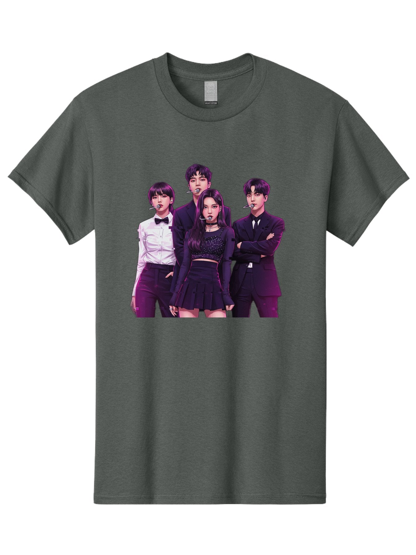 K-Pop-Group-6 Men'S Graphic Tee, 100% Cotton, Comfortable Casual Summer Wear, Machine Washable, K-Pop Performers, Group Portrait, Microphone Headset, Formal Attire, Black And White Clothing, Fashion Style, Music Industry, Pop Culture, Bac095 14