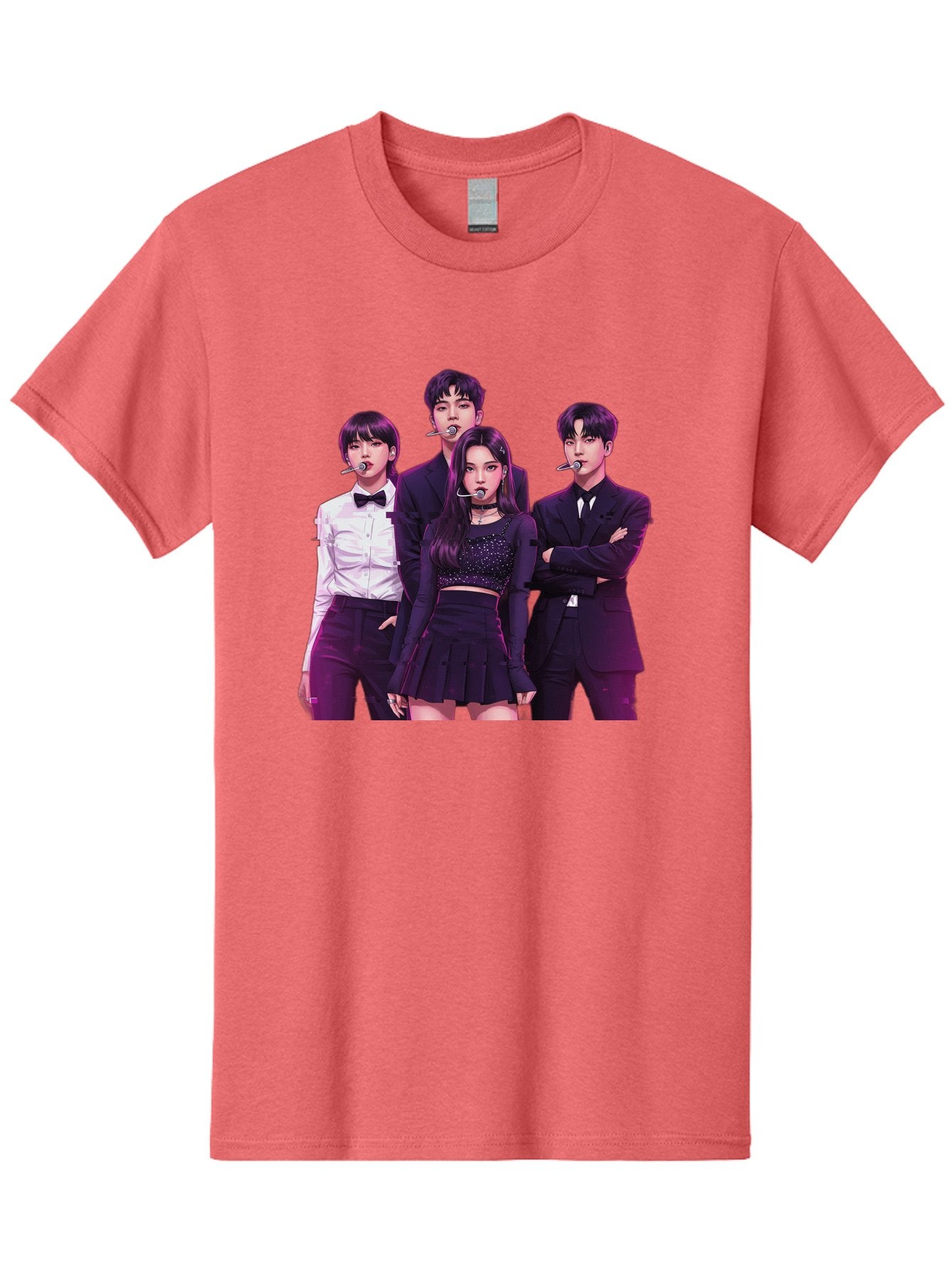 K-Pop-Group-6 Men'S Graphic Tee, 100% Cotton, Comfortable Casual Summer Wear, Machine Washable, K-Pop Performers, Group Portrait, Microphone Headset, Formal Attire, Black And White Clothing, Fashion Style, Music Industry, Pop Culture, Bac095 8