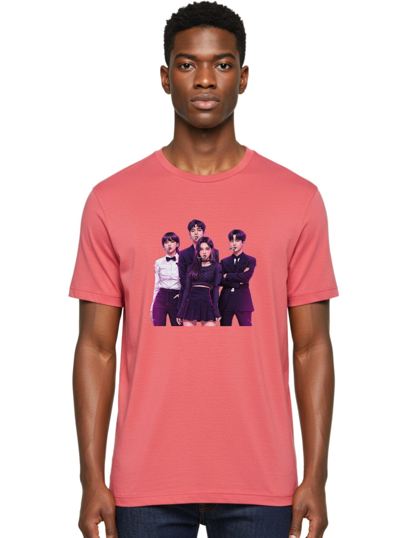 K-Pop-Group-6 Men'S Graphic Tee, 100% Cotton, Comfortable Casual Summer Wear, Machine Washable, K-Pop Performers, Group Portrait, Microphone Headset, Formal Attire, Black And White Clothing, Fashion Style, Music Industry, Pop Culture, Bac095 25