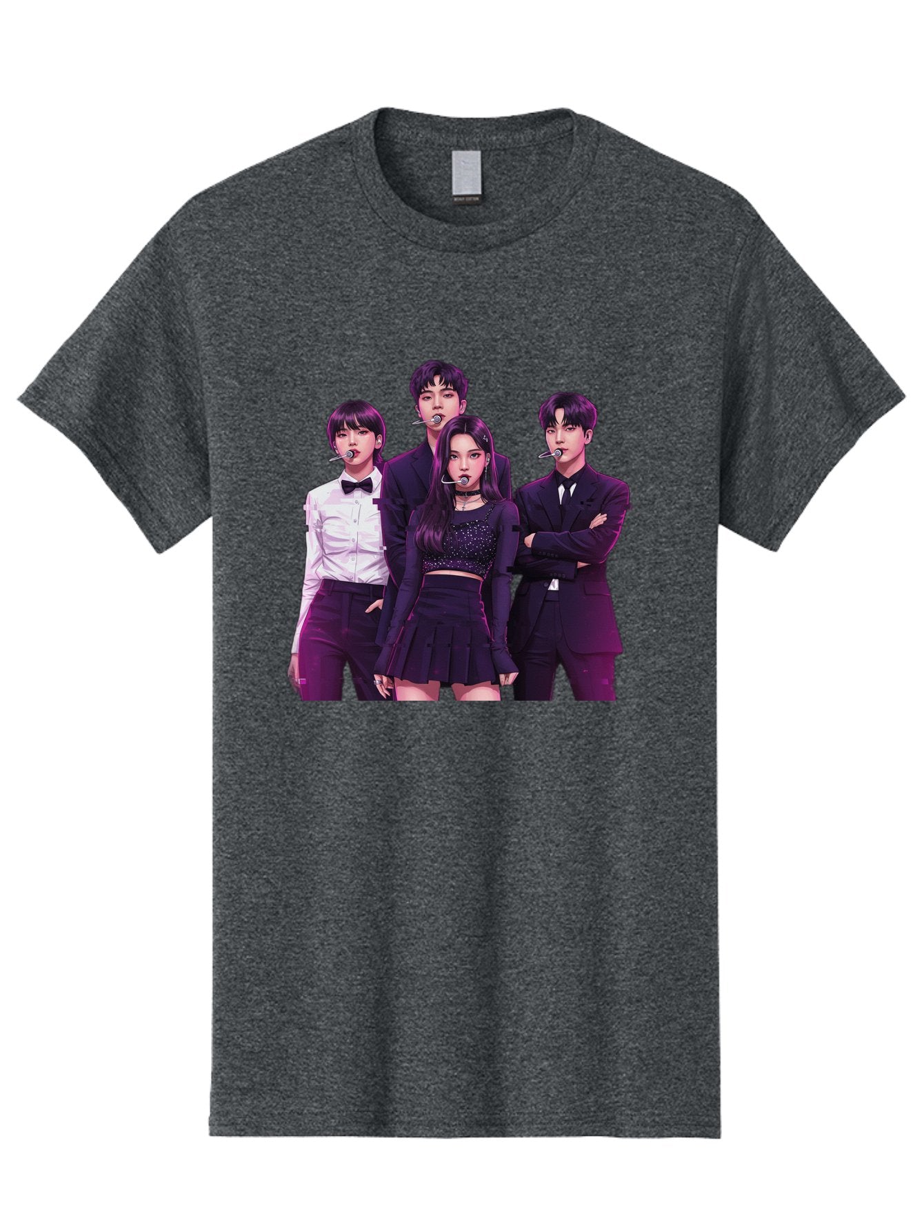 K-Pop-Group-6 Men'S Graphic Tee, 100% Cotton, Comfortable Casual Summer Wear, Machine Washable, K-Pop Performers, Group Portrait, Microphone Headset, Formal Attire, Black And White Clothing, Fashion Style, Music Industry, Pop Culture, Bac095 13