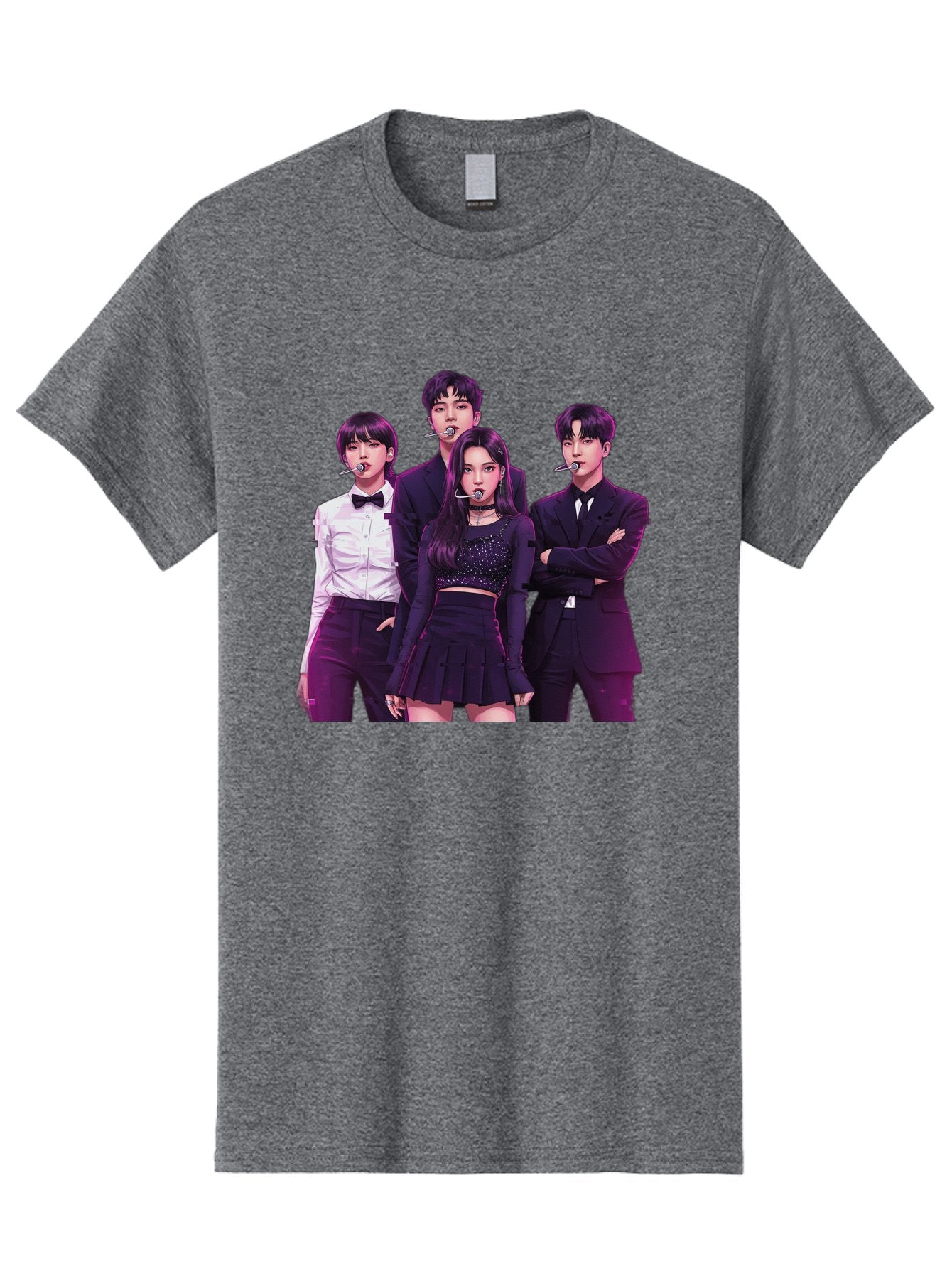K-Pop-Group-6 Men'S Graphic Tee, 100% Cotton, Comfortable Casual Summer Wear, Machine Washable, K-Pop Performers, Group Portrait, Microphone Headset, Formal Attire, Black And White Clothing, Fashion Style, Music Industry, Pop Culture, Bac095 7