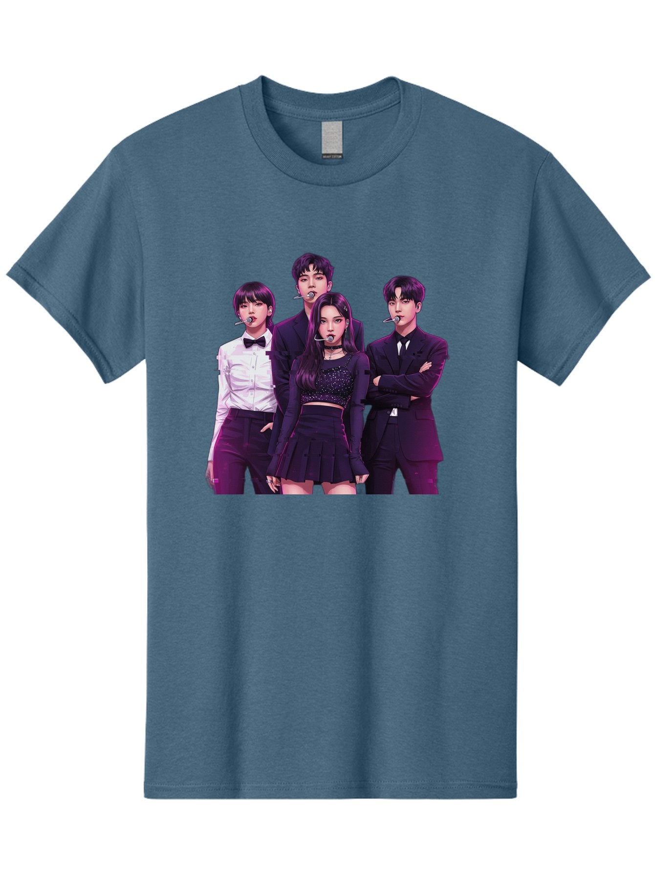 K-Pop-Group-6 Men'S Graphic Tee, 100% Cotton, Comfortable Casual Summer Wear, Machine Washable, K-Pop Performers, Group Portrait, Microphone Headset, Formal Attire, Black And White Clothing, Fashion Style, Music Industry, Pop Culture, Bac095