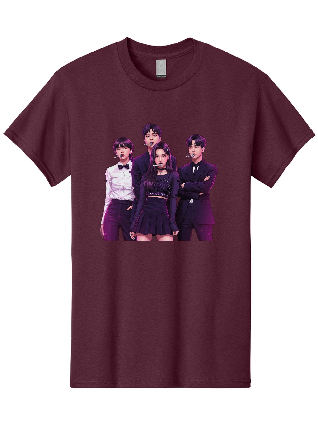 K-Pop-Group-6 Men'S Graphic Tee, 100% Cotton, Comfortable Casual Summer Wear, Machine Washable, K-Pop Performers, Group Portrait, Microphone Headset, Formal Attire, Black And White Clothing, Fashion Style, Music Industry, Pop Culture, Bac095 9
