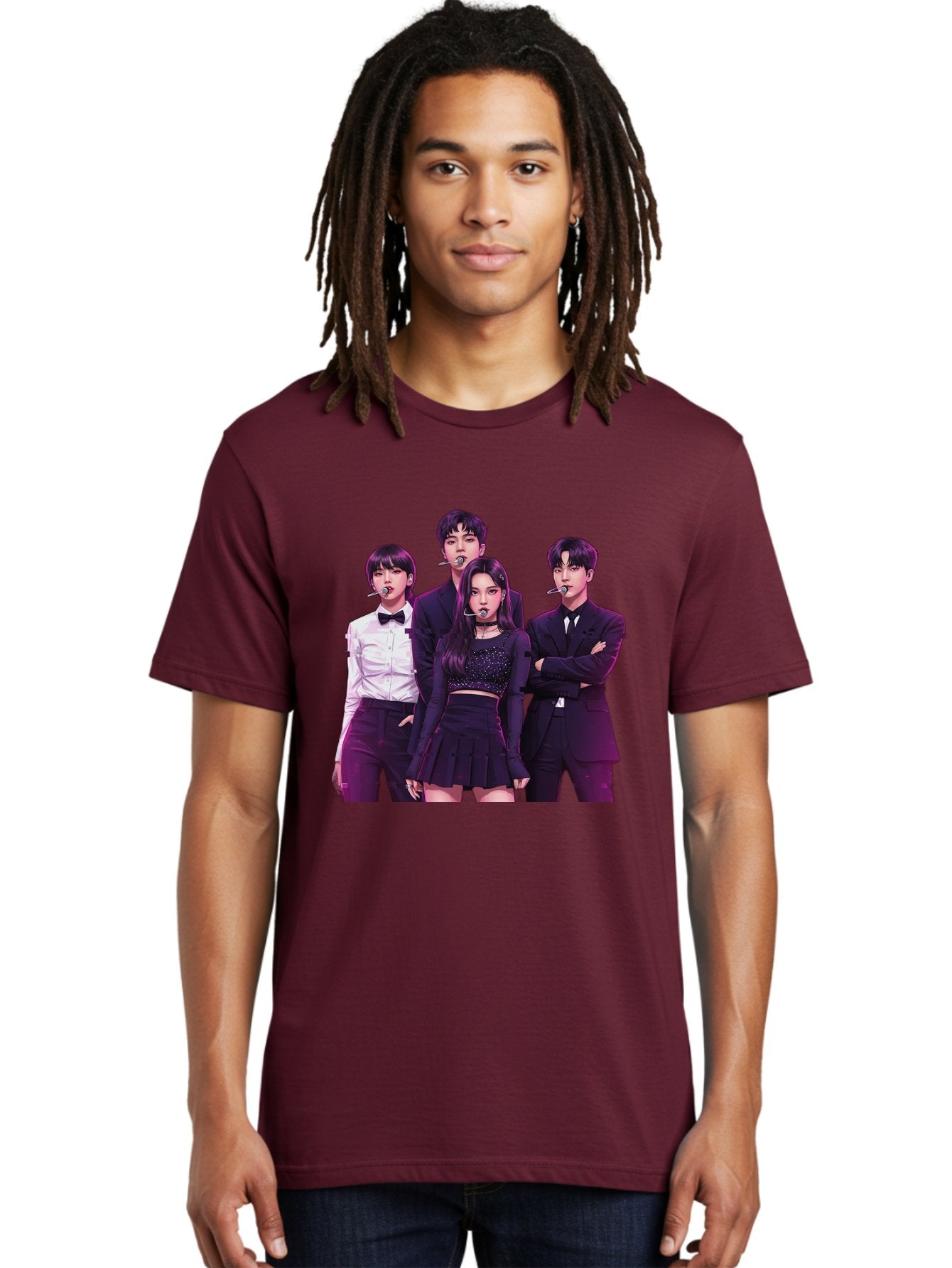 K-Pop-Group-6 Men'S Graphic Tee, 100% Cotton, Comfortable Casual Summer Wear, Machine Washable, K-Pop Performers, Group Portrait, Microphone Headset, Formal Attire, Black And White Clothing, Fashion Style, Music Industry, Pop Culture, Bac095 26