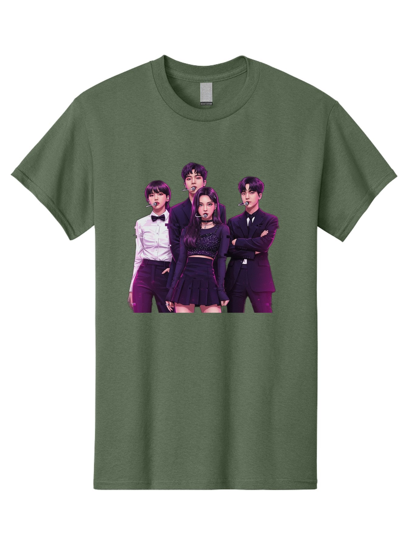 K-Pop-Group-6 Men'S Graphic Tee, 100% Cotton, Comfortable Casual Summer Wear, Machine Washable, K-Pop Performers, Group Portrait, Microphone Headset, Formal Attire, Black And White Clothing, Fashion Style, Music Industry, Pop Culture, Bac095 3